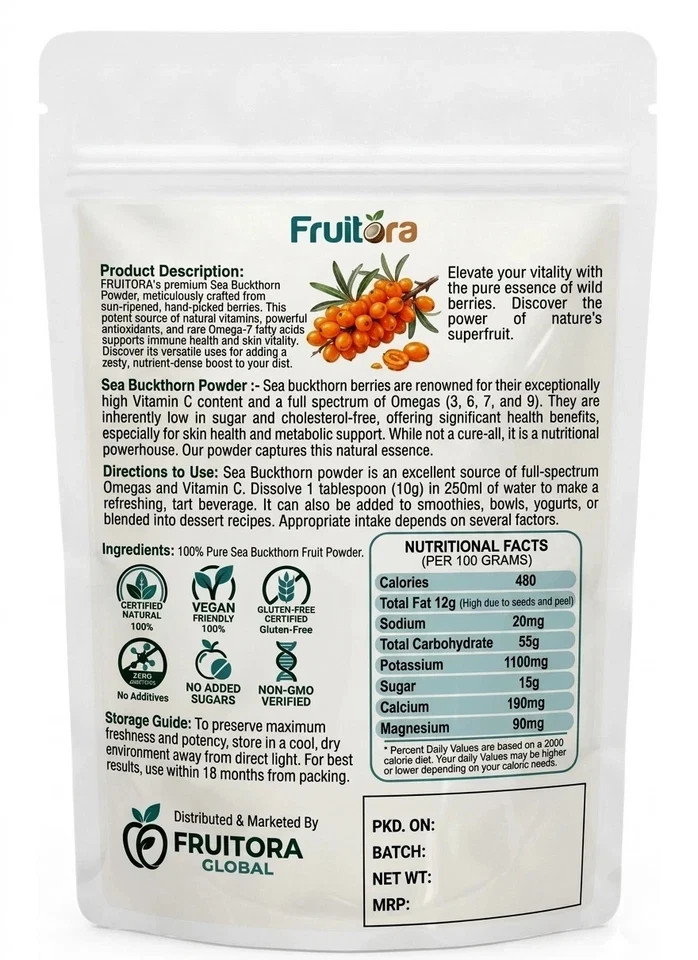 Organic Prime 100% Pure & Natural Sea Buckthorn Powder – Vitamin C Superfood