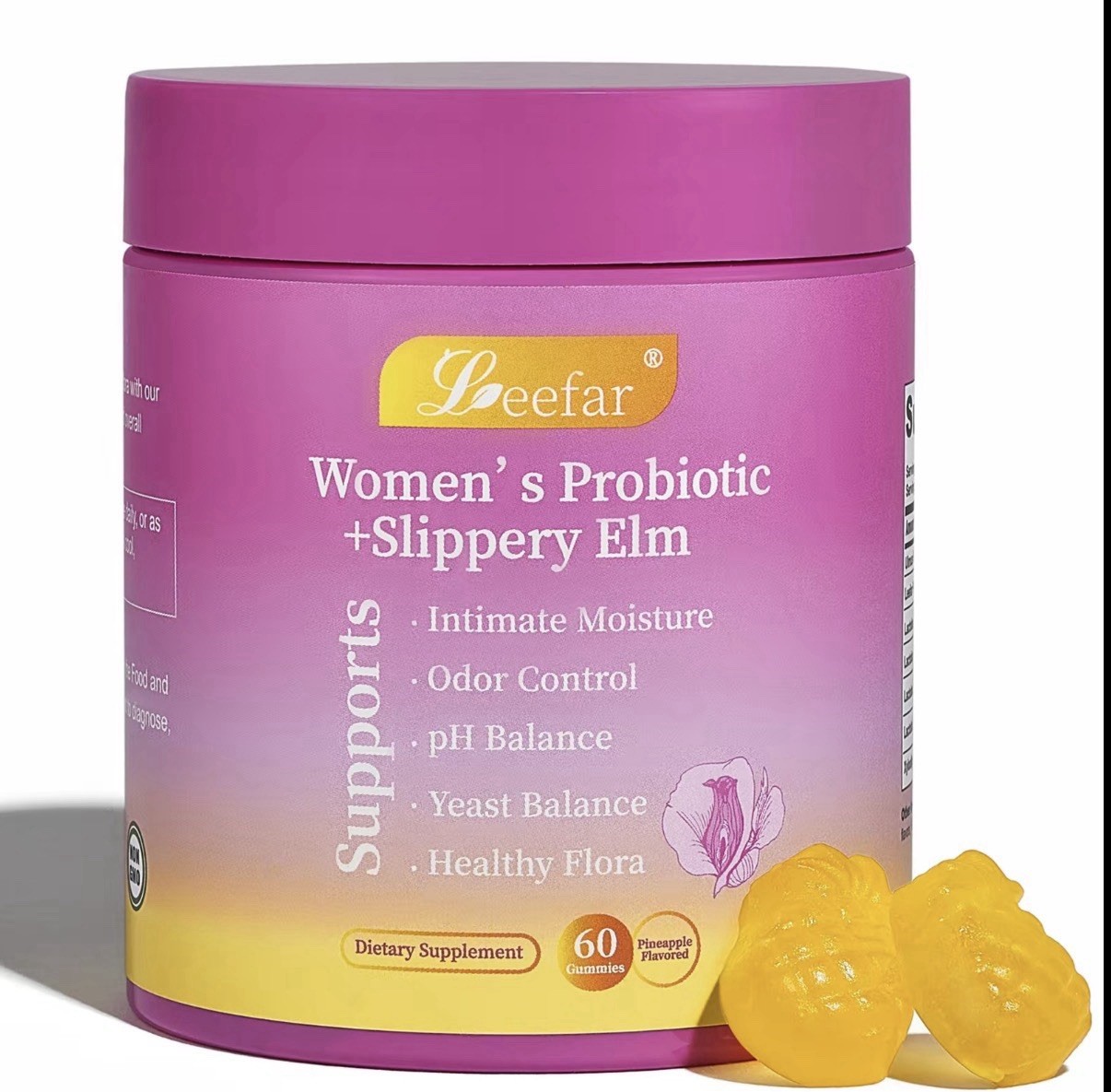 Leefar Women’s Probiotic + Slippery Elm Pineapple Gummies 60ct