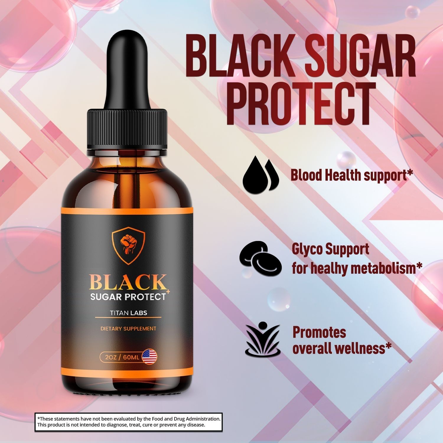 (1-5Pack) Black Sugar Protect Drops Advanced Blood Support Supplement 30 Serving