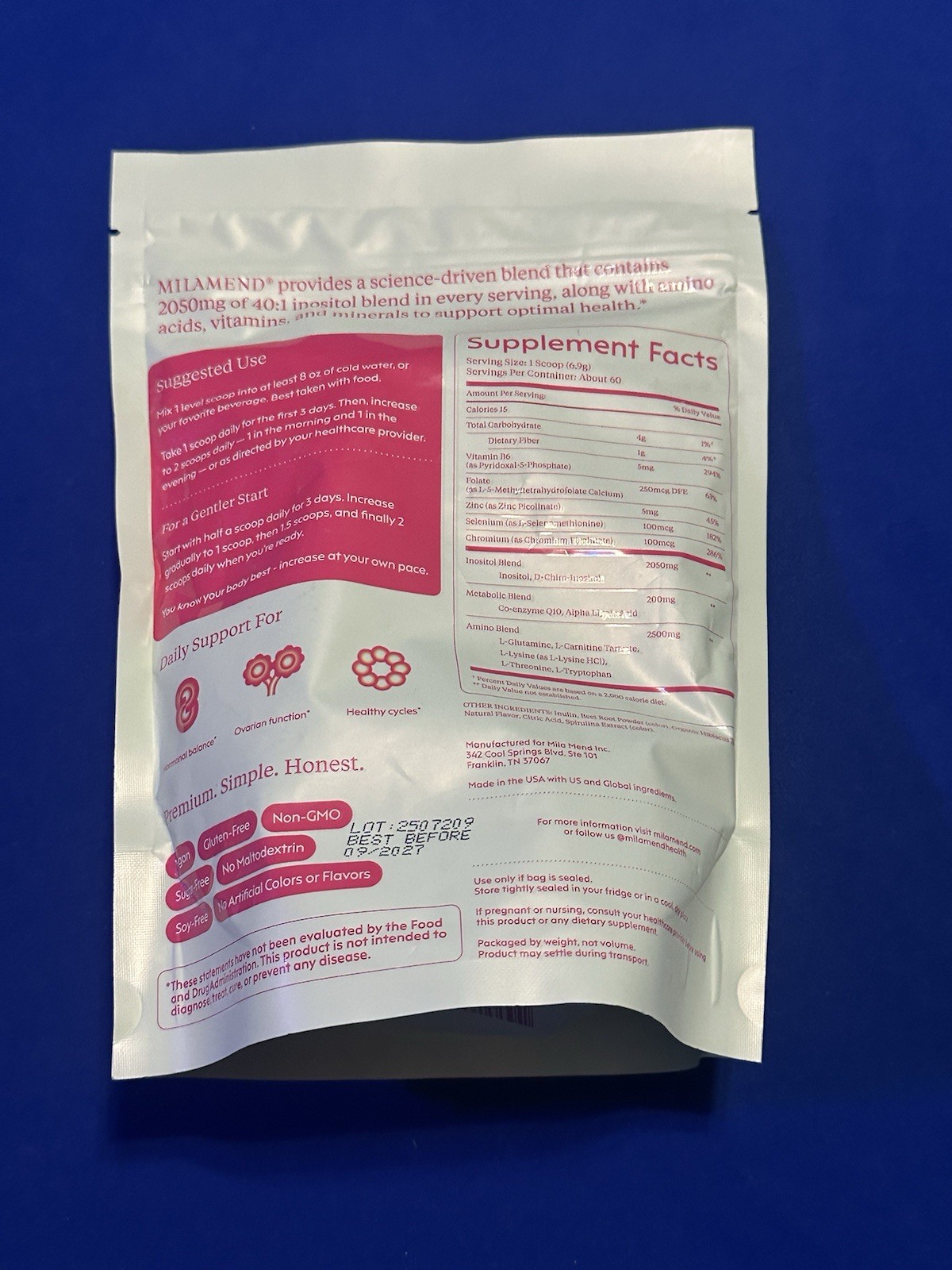 MILAMEND Hormone Balance Unsweetened Hibiscus Tea Powder – 30-Day Supply 14.6 oz