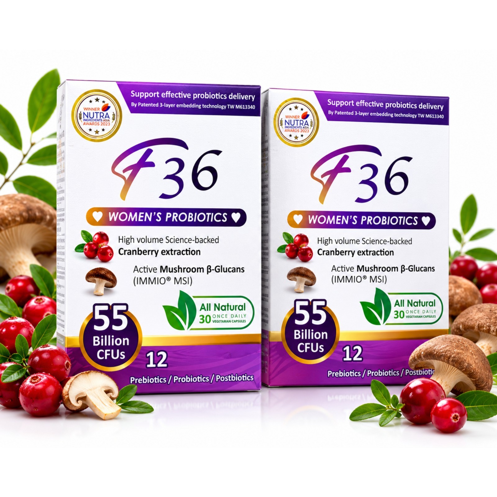 2 PK Women’s Once Daily Pre & Probiotics 55 Billion CFU All Natural 24 Caps