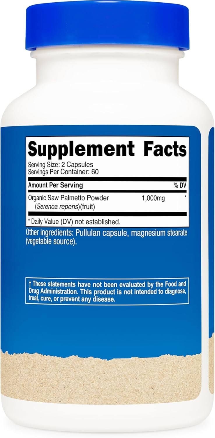 Nutricost Made with Organic Saw Palmetto 1000mg Per Serving, 60 Servs, 120 Caps