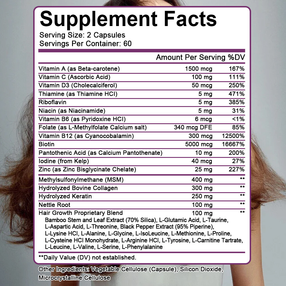 Extra Strength Hair Growth Vitamin – with Keratin, Biotin, Exp 7/2026