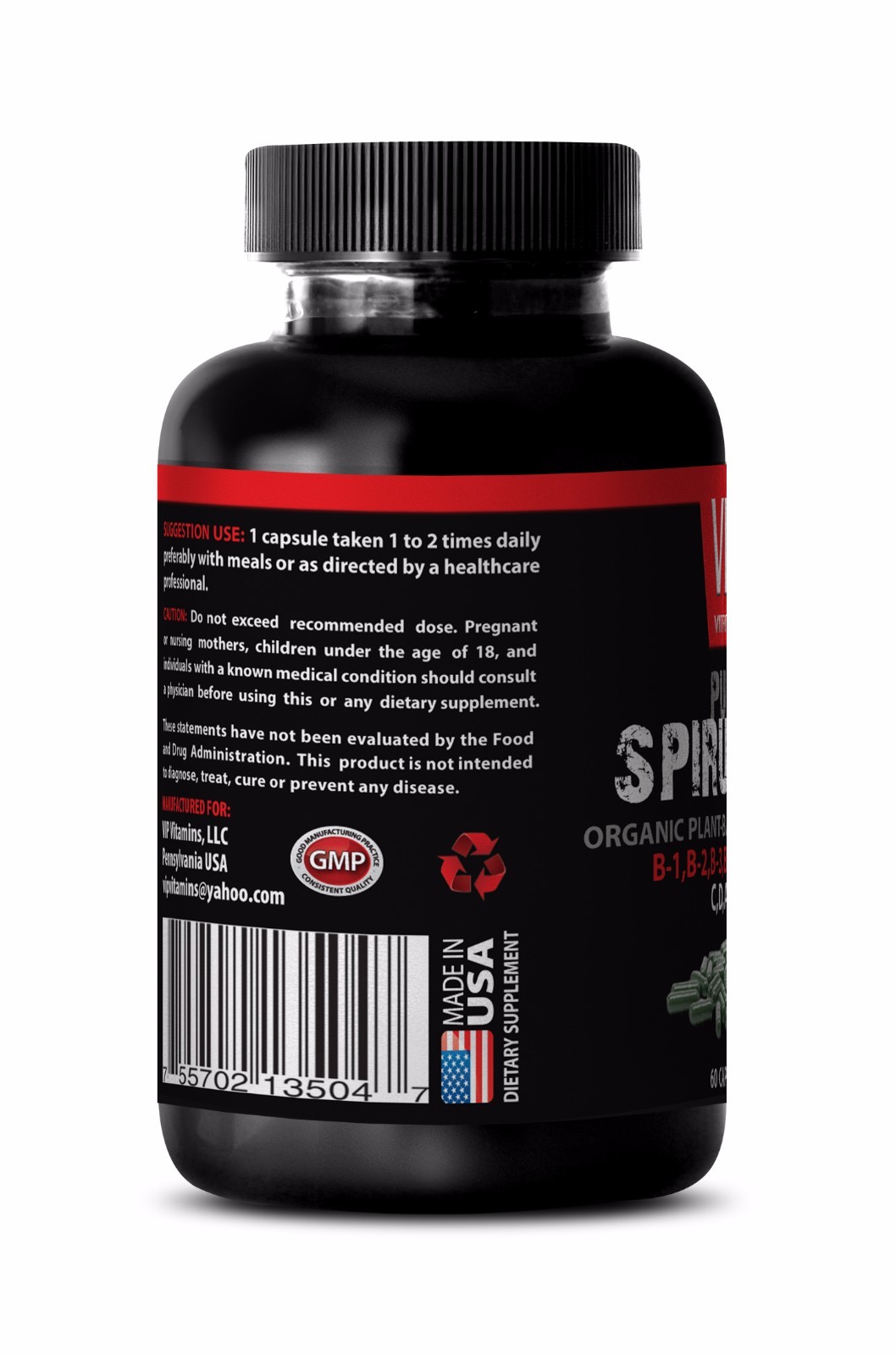 Natural Supplement – PURE SPIRULINA 500 Mg – Improves Digestion – 1 Bottle, 60 C