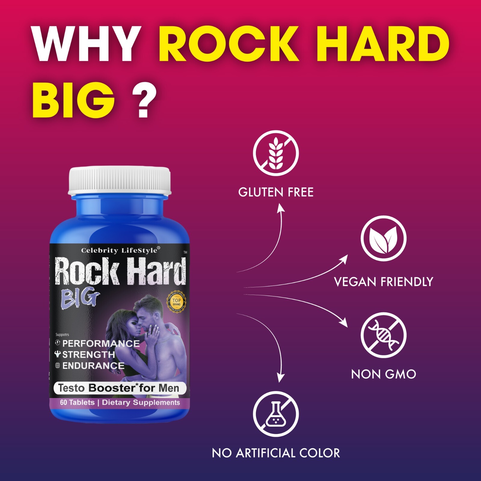 Rock Hard Testosterone Booster Support for Men Libido Stamina Energy 24/12/25