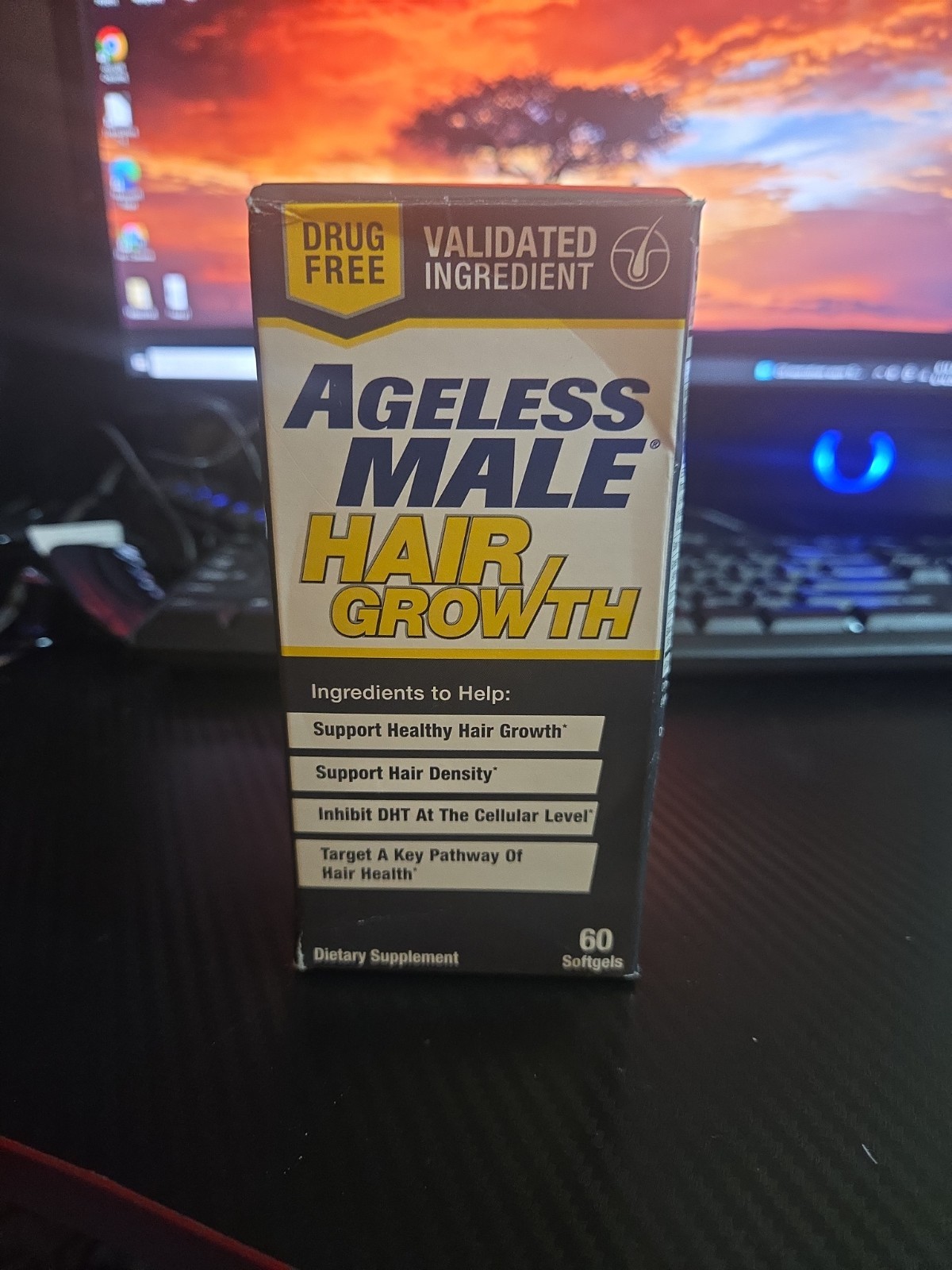 Ageless Male Hair Growth Supplement 60 Softgels Evnol Saw Palmetto Exp 09/2027