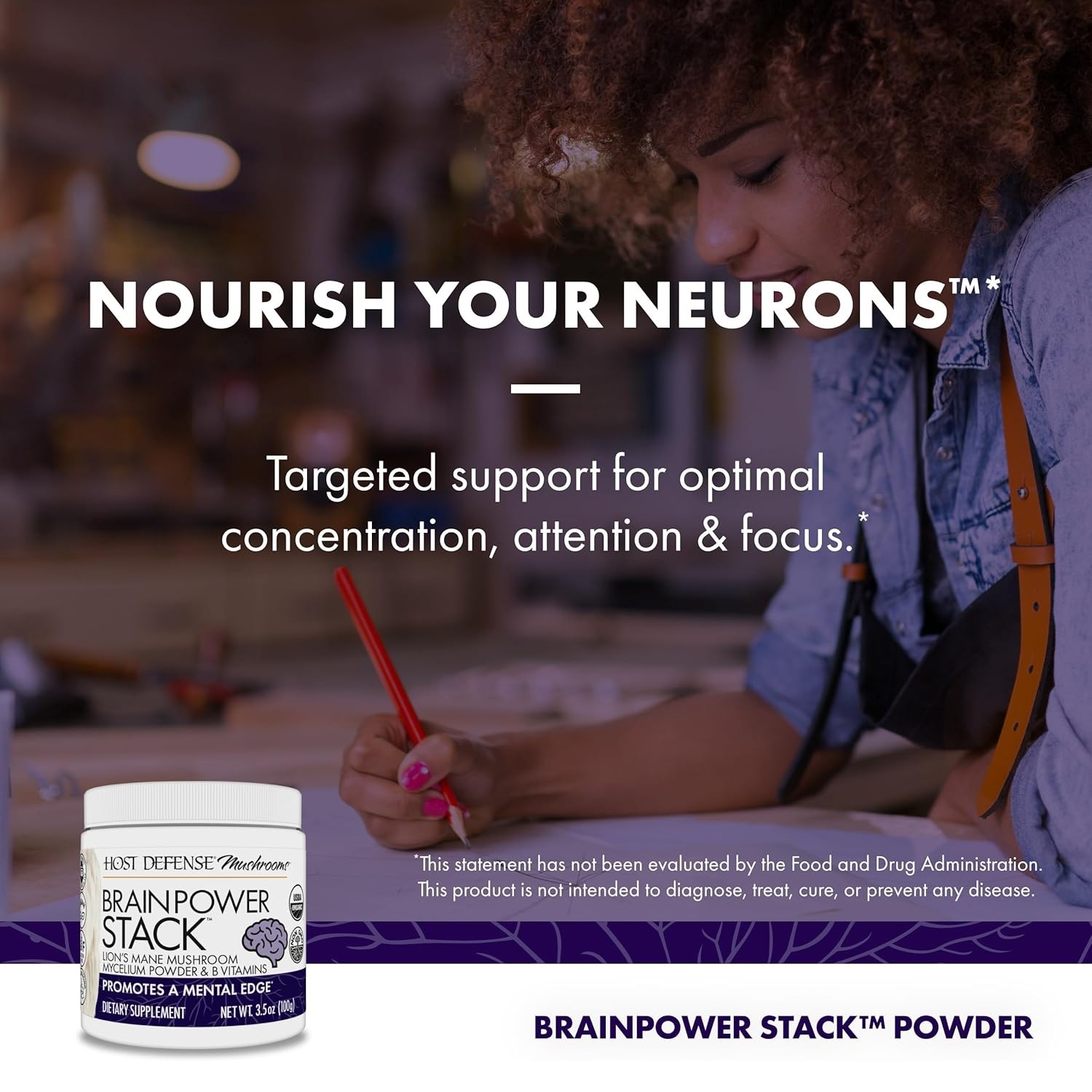 Host Defense Mushrooms Brain Power Stack, Powder, 3.5 Ounces