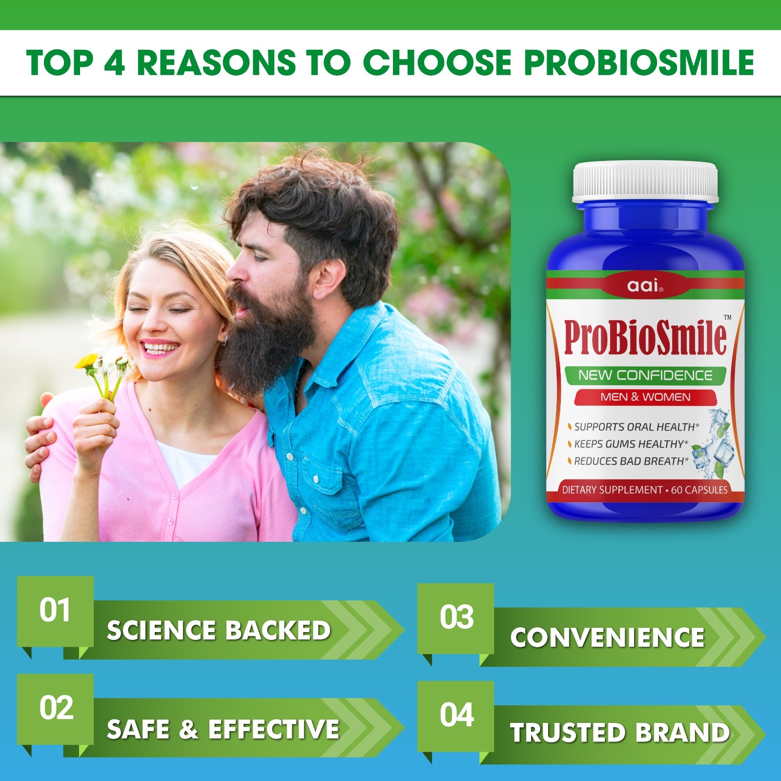 Oral Probiotics Supplement, Bad Breath Freshener Dental Oral Care- 60C- 19/12/25