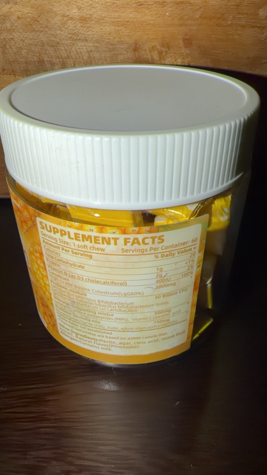 Openovomins Colostrum Soft Chews Pineapple 60ct Immune Gut Skin Digestion Energy