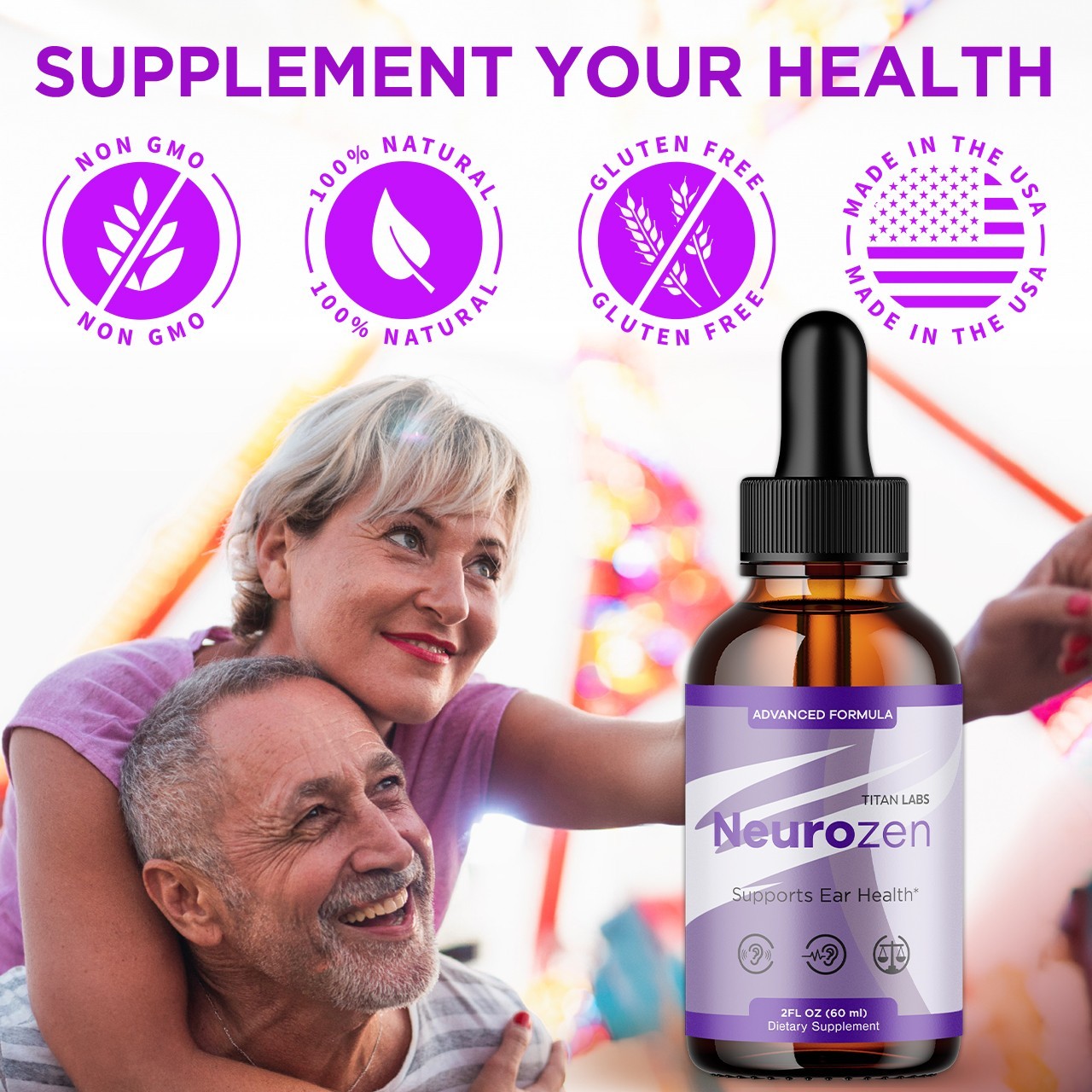 (2 Pack) Neurozen Ear Health Support Drops Natural Neuro Zen Vitamin 60 Servings