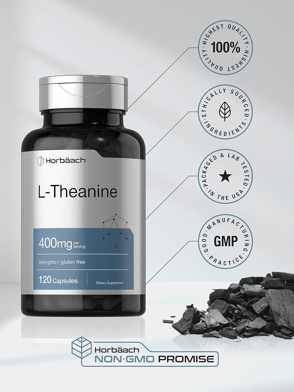 L-Theanine Supplement 400mg 120 Powder Capsules Reduce Stress Anxiety Help Sleep