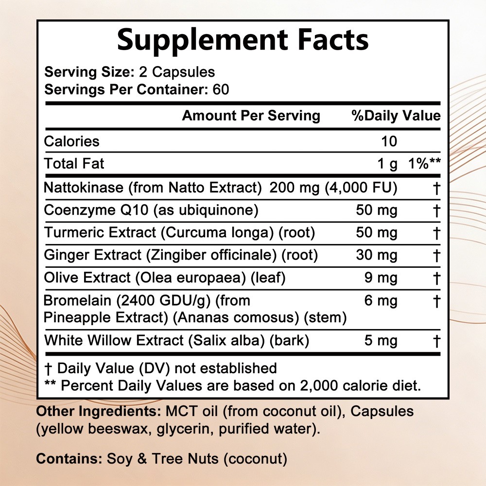 4000 FU Nattokinase Complex with CoQ10,MCT Oil for Heart Circulation 30~120 Caps
