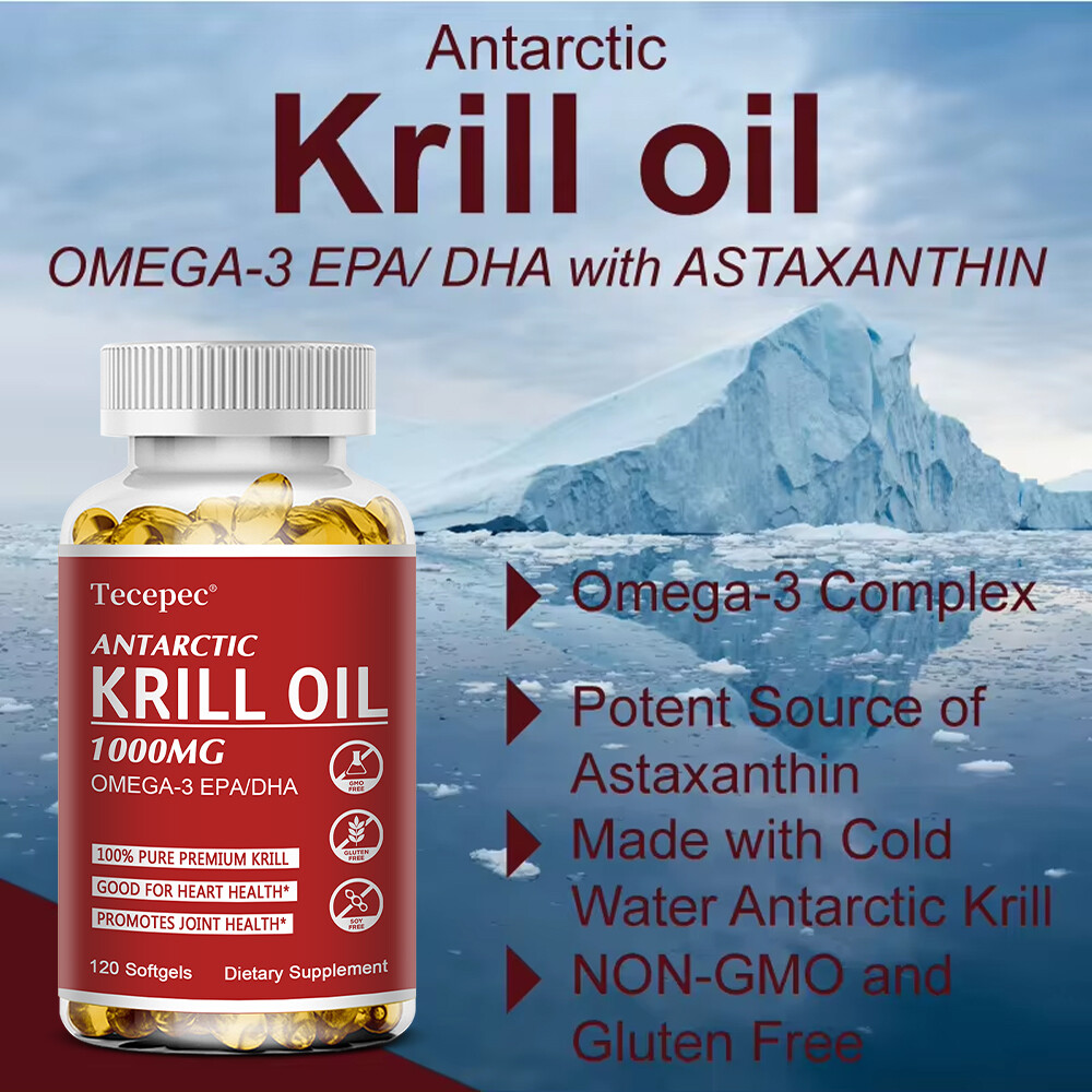 Antarctic Krill Oil 1000mg with Omega-3s EPA, DHA & Astaxanthin Premium Softgels