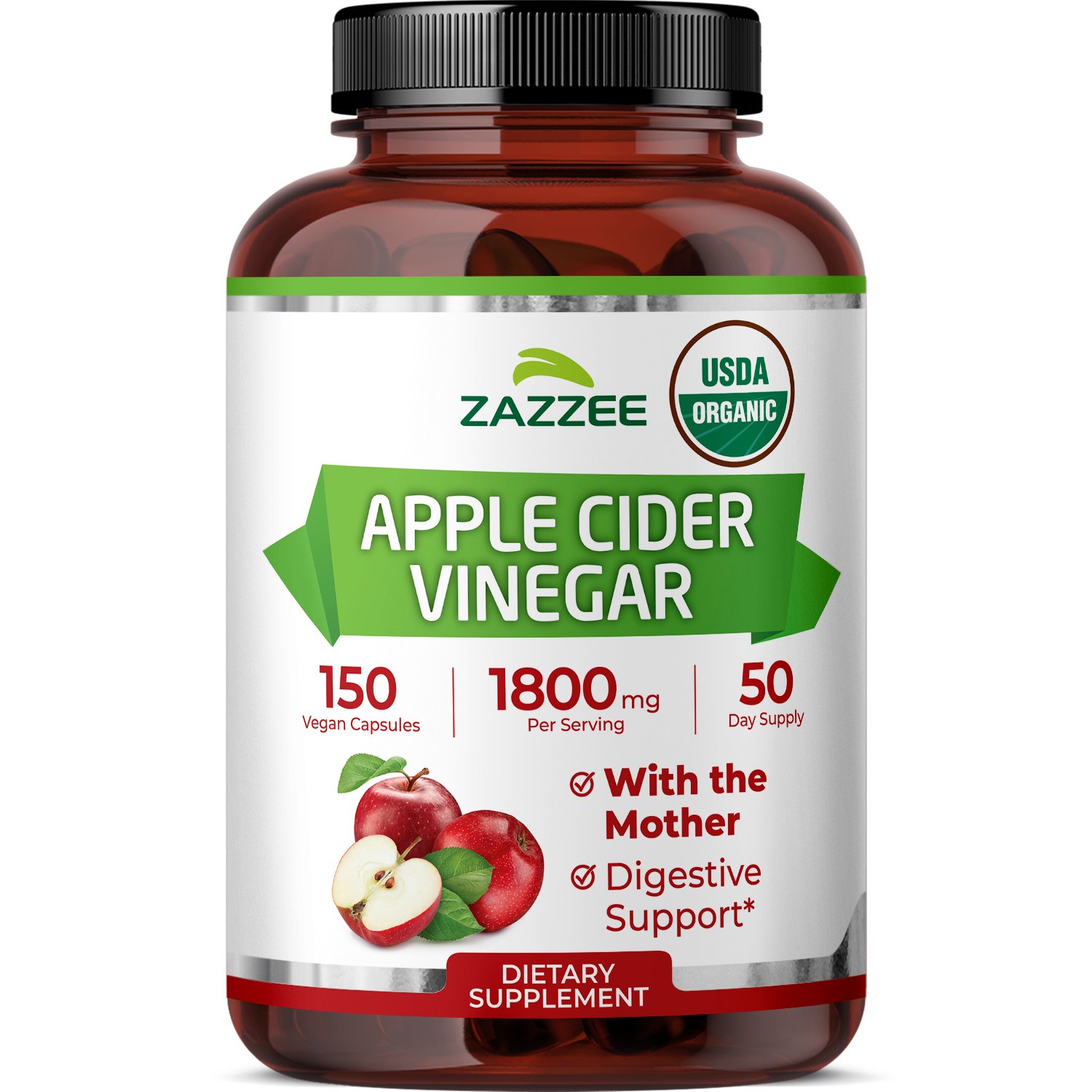 Zazzee USDA Organic Apple Cider Vinegar, With the Mother, 1800 mg per Serving