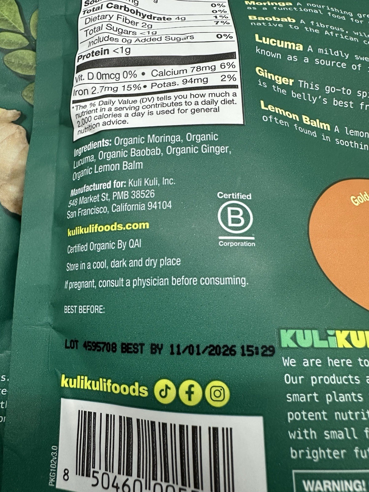 2 Kuli Kuli Organic Gut Bliss Superfood Blend 6oz Ea Exp11/26