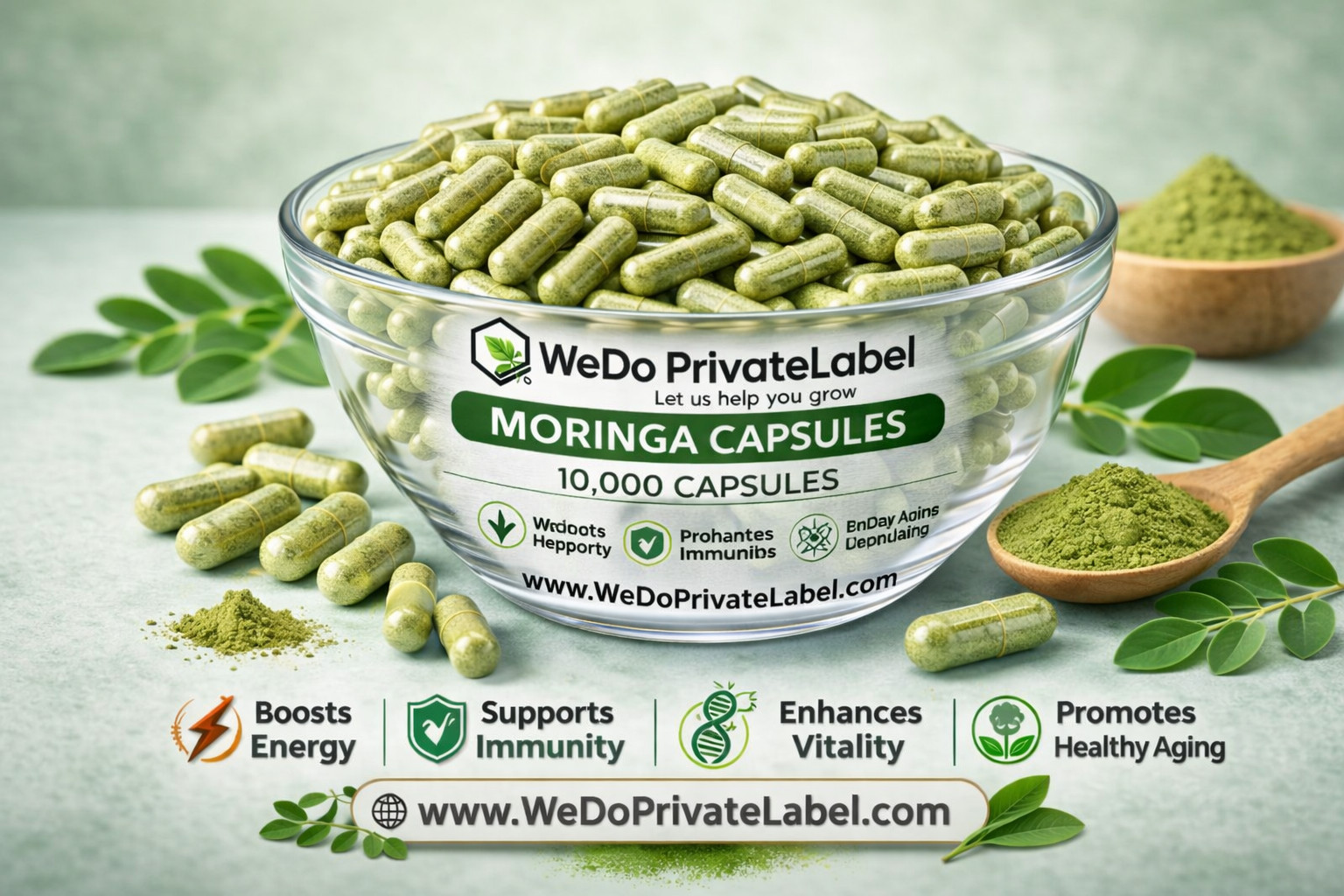 Organic Moringa 1000mg Capsules – 10,000 Capsules – Bulk