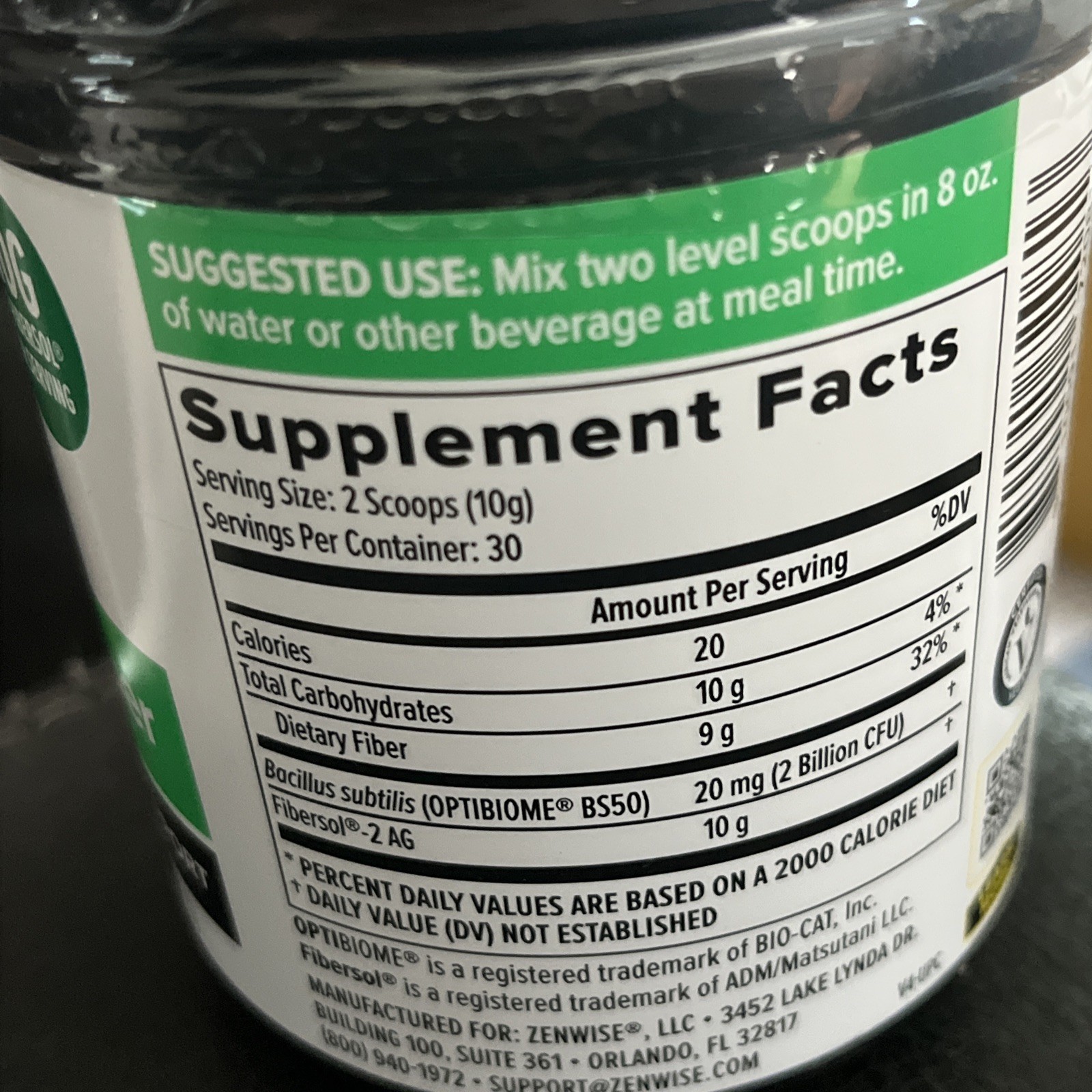 Zenwise Prebiotic Fiber Probiotics Bacillus Flaxseed Powder Digestive 10.5 oz