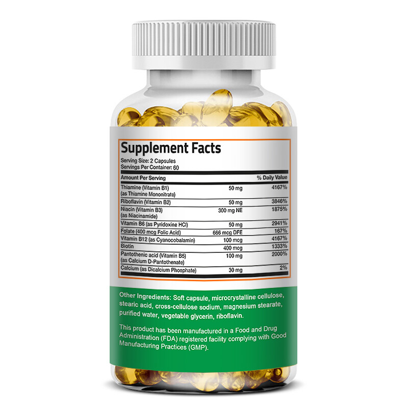 Vitamin B Complex Supplement-Manage Daily Stress Nervous System and Brain Health