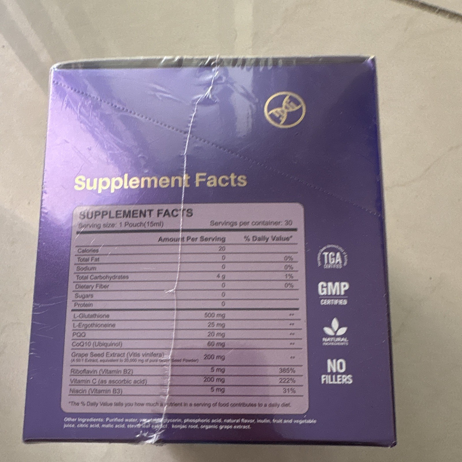 SupaLab Nutrition Liposomal Glutathione PQQ CoQ10 Grape 30 Pouches 500mg