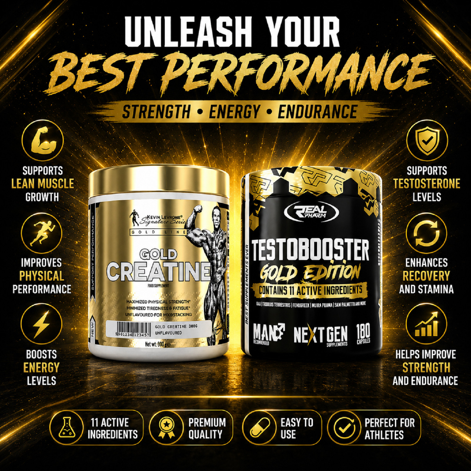 GOLD CREATINE 300g + TESTOBOOSTER 180 caps – Testo-production Muscle mass Energy