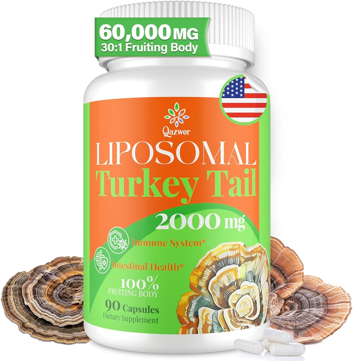 Liposomal Turkey Tail Organic Mushroom Extract Capsules 90 Caps 2000mg- 06/2027