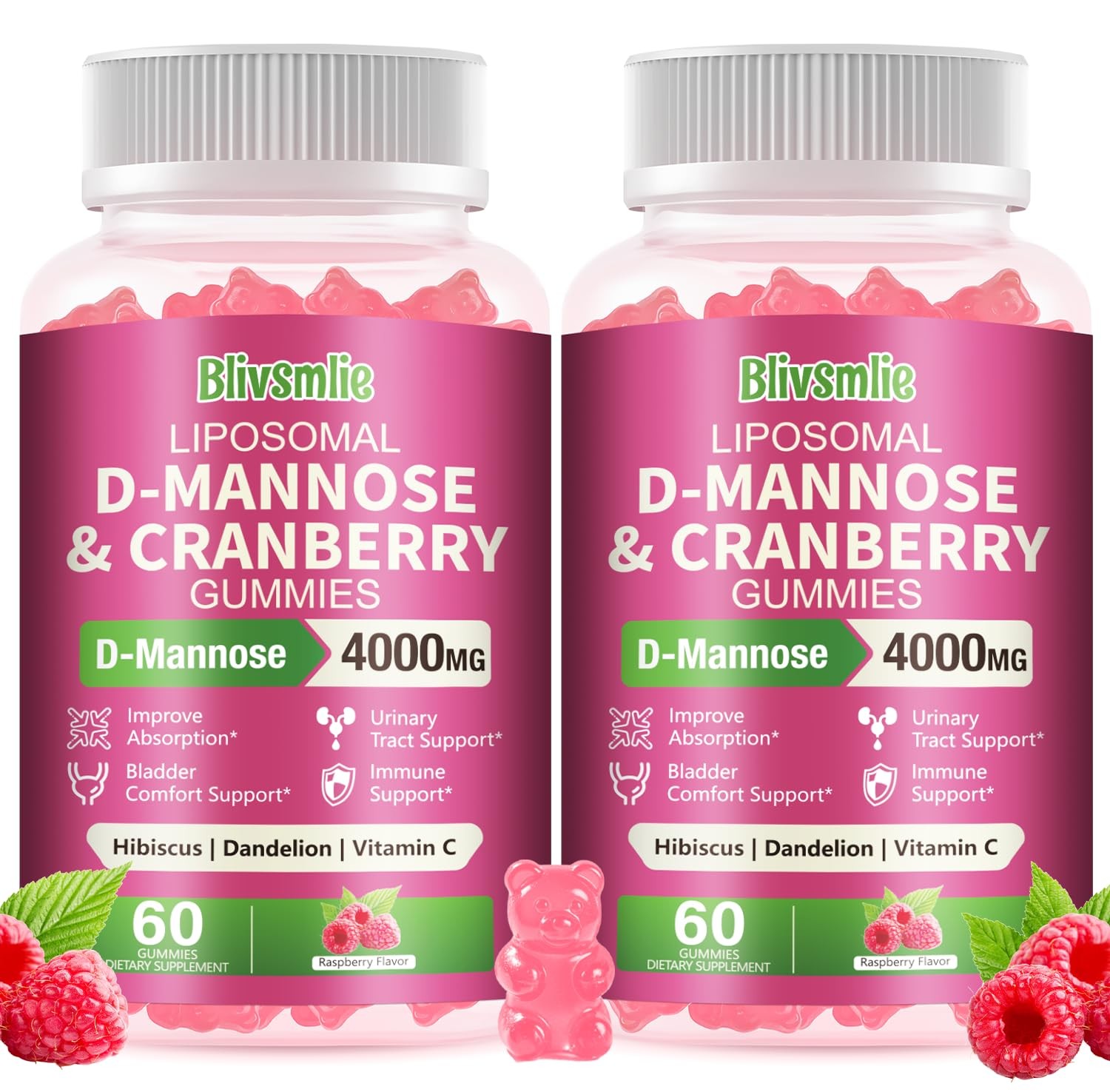 2 Pack Liposomal D-Mannose Gummies 4000mg Complex 60 Count (Pack of 2)