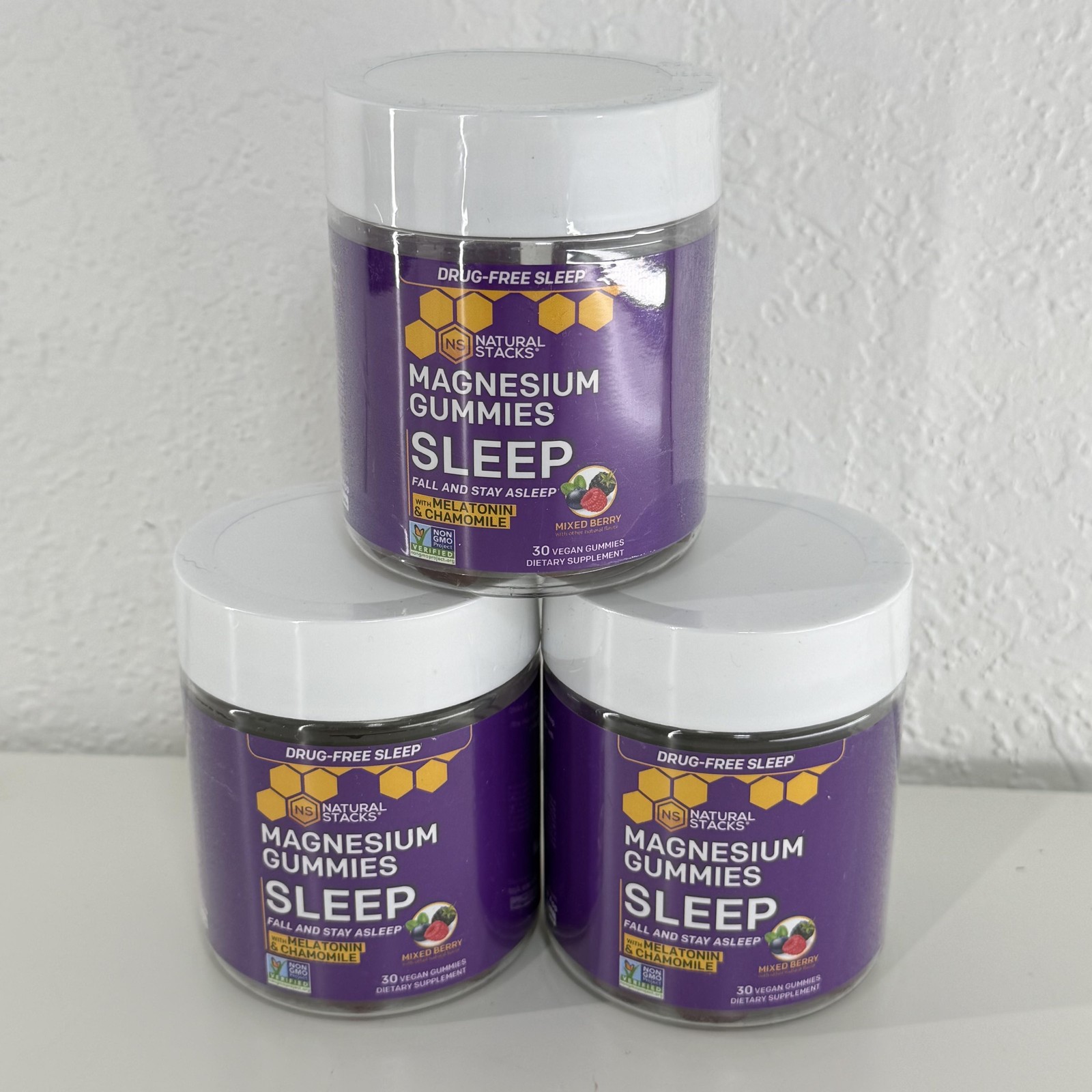 3pk Natural Stacks Magnesium Gummies Sleep 30ct Mixed Berry Vegan Exp 11/27