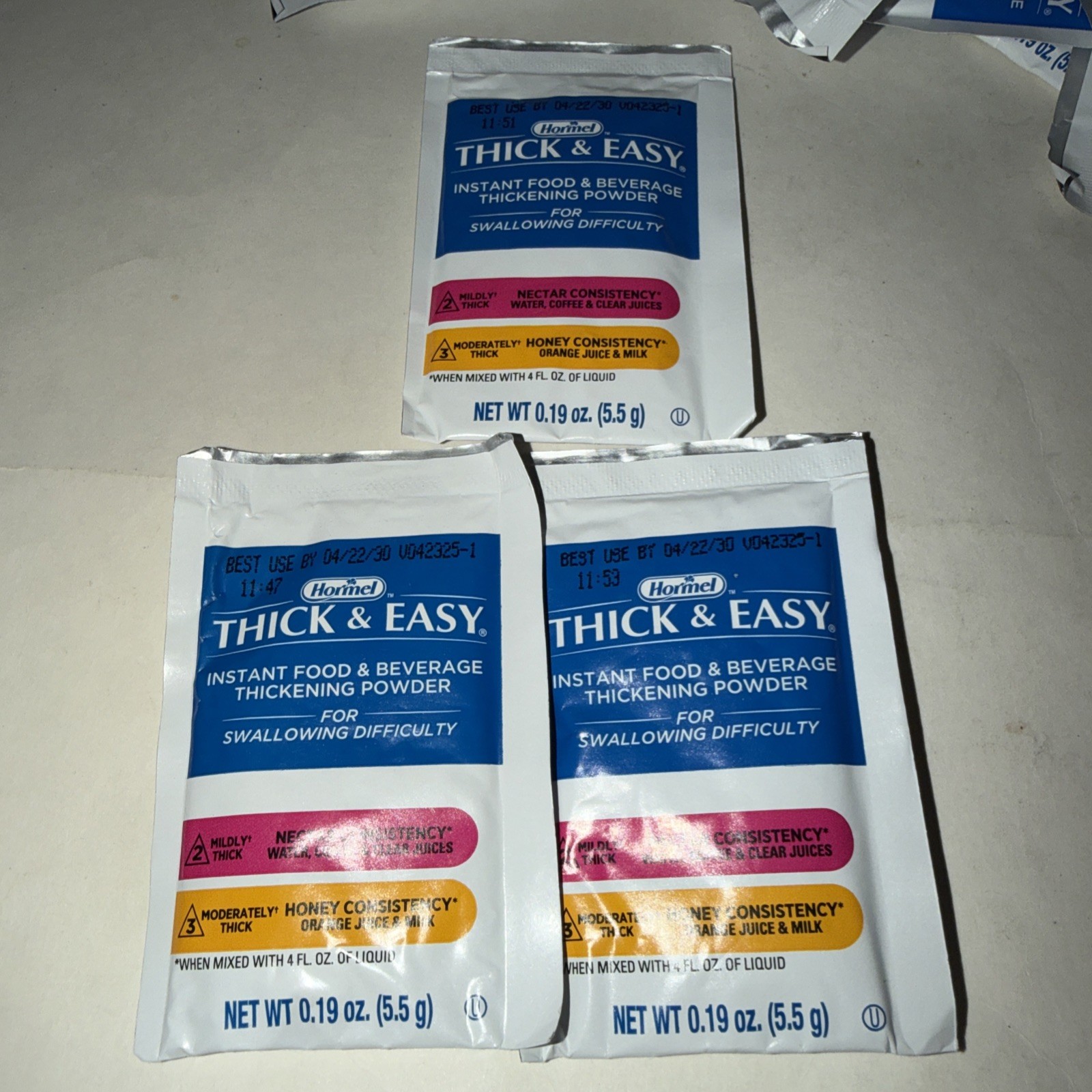 Lot 49 Thick & Easy Drink/Food Thickener Unflavored 5.5 Gram Packets/3 Sysco
