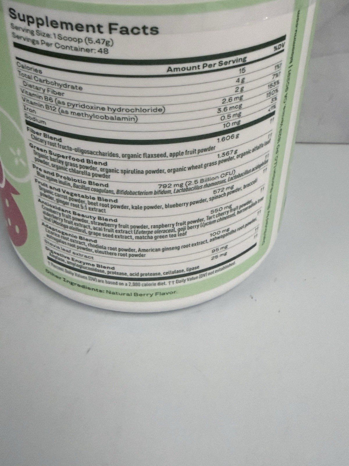Bloom Nutrition Greens & Superfoods Supplement Powder, Berry Expired 11/25