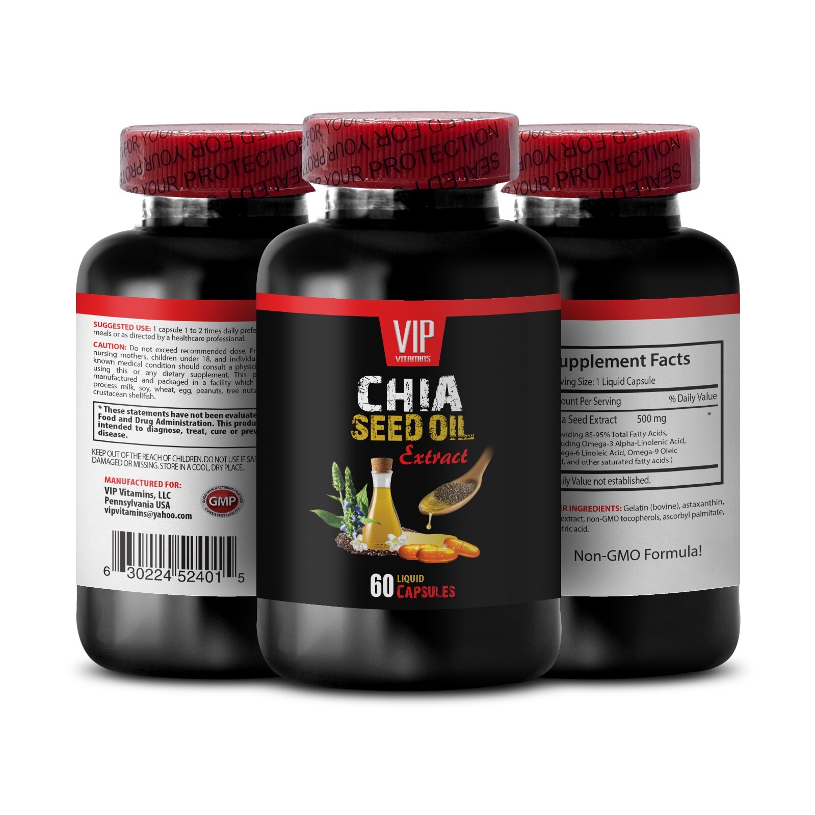 Lustrous hair – CHIA SEED OIL – natural radiance 3 Bottles 180 Capsules