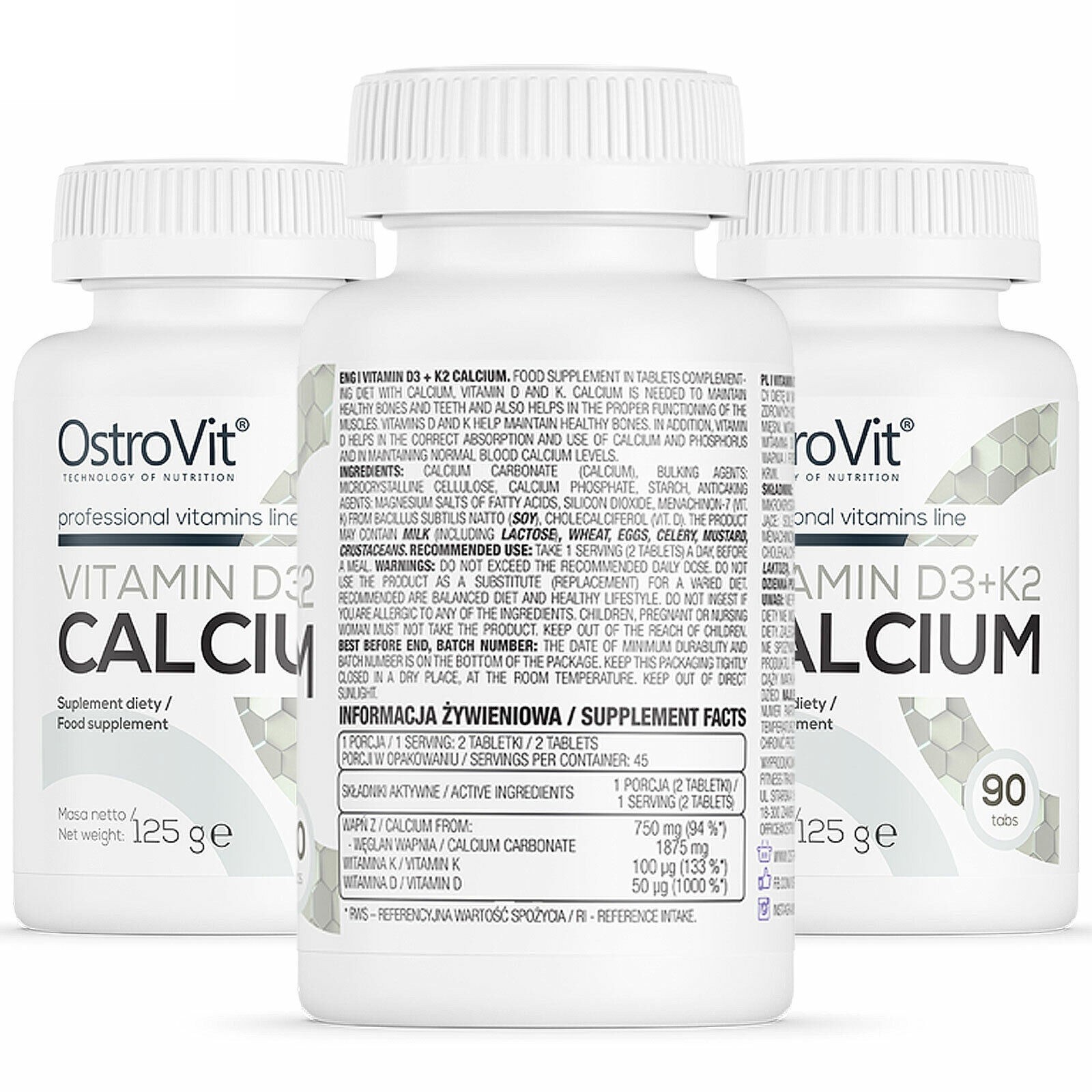 VITAMIN D3 + K2 + CALCIUM – 90-180 Tablets – Supports strong and healthy bones