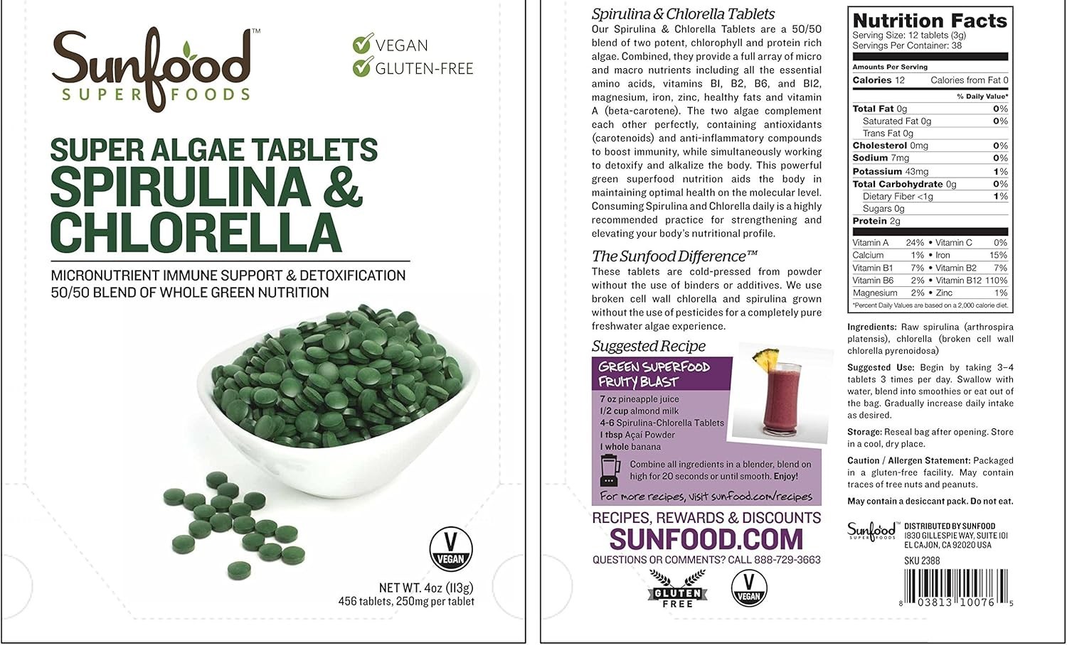 Sunfood Superfoods Pure Spirulina Crunchies. 4oz-113g