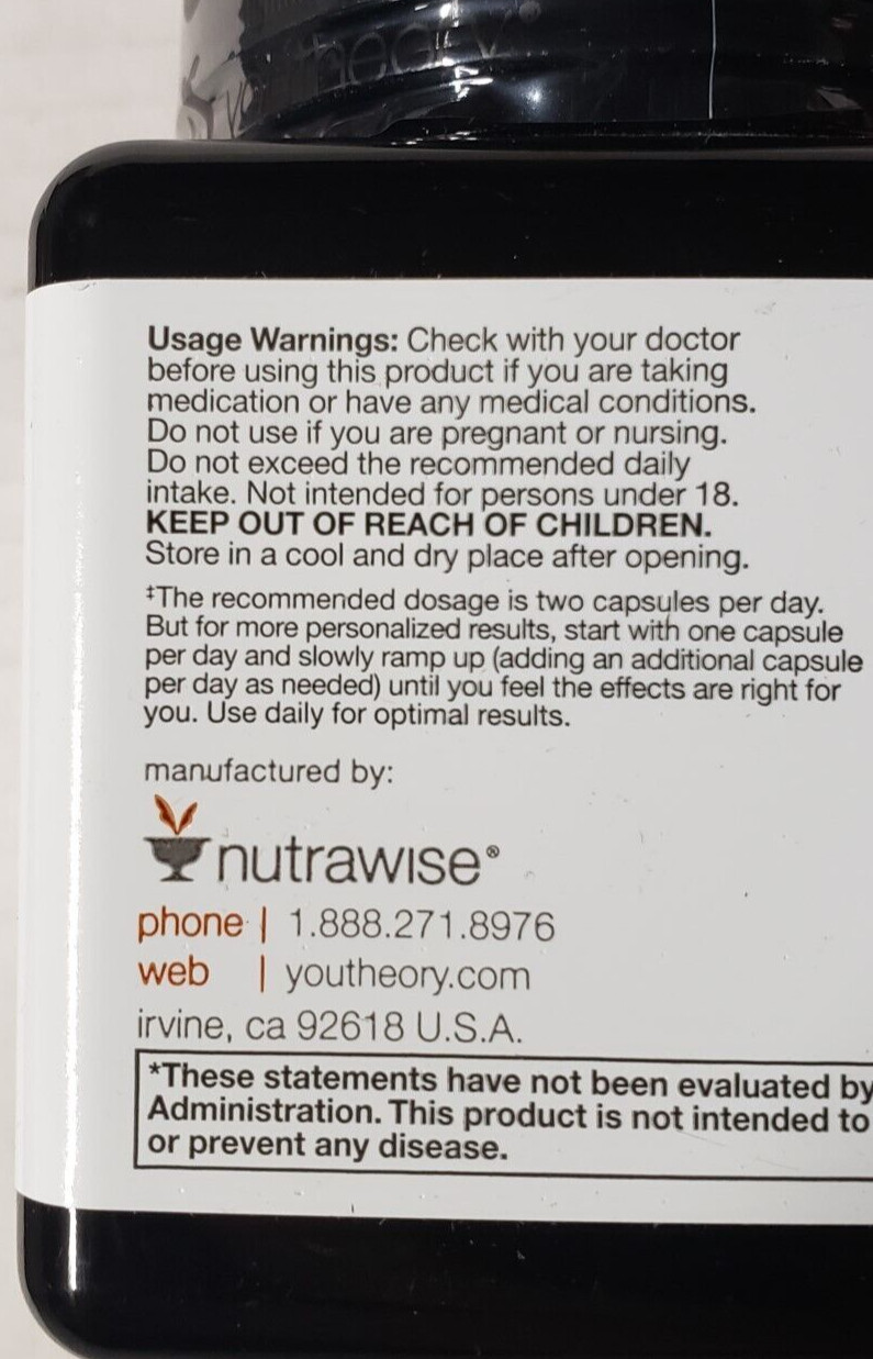 YOUTHEORY – ASHWAGANDHA – 60 Vegetarian Capsules – Calm & Clarity – Exp 12/2024