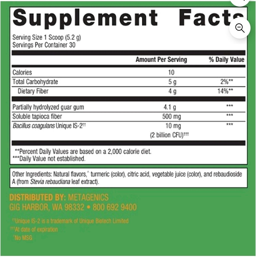 Metagenics UltraFlora Fiber Pre/Probiotic Orange 5.46oz Exp 01/2026