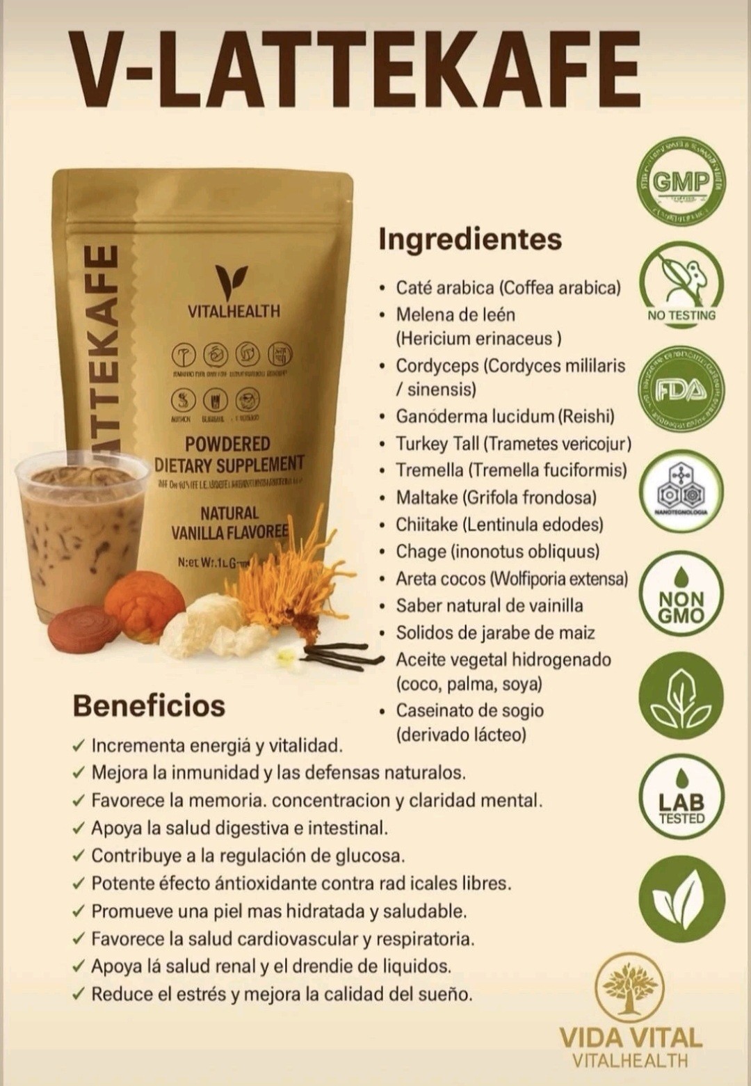 Vital health LATTEKAFFE Premium Arabica Coffee Combines Functional Mushrooms