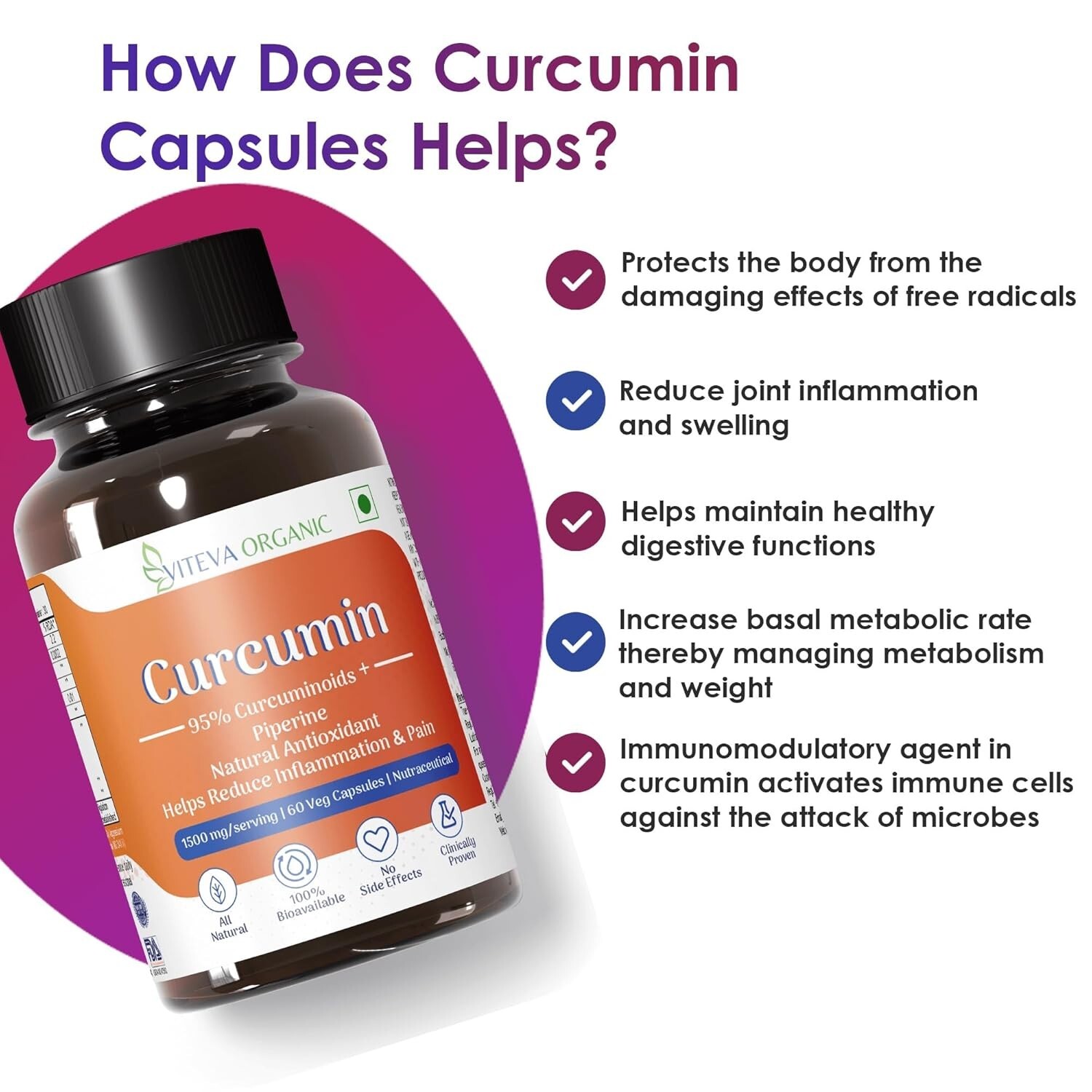 60 Capsules Curcumin 1500Mg Herbal Extract with BioPerine Turmeric Extract
