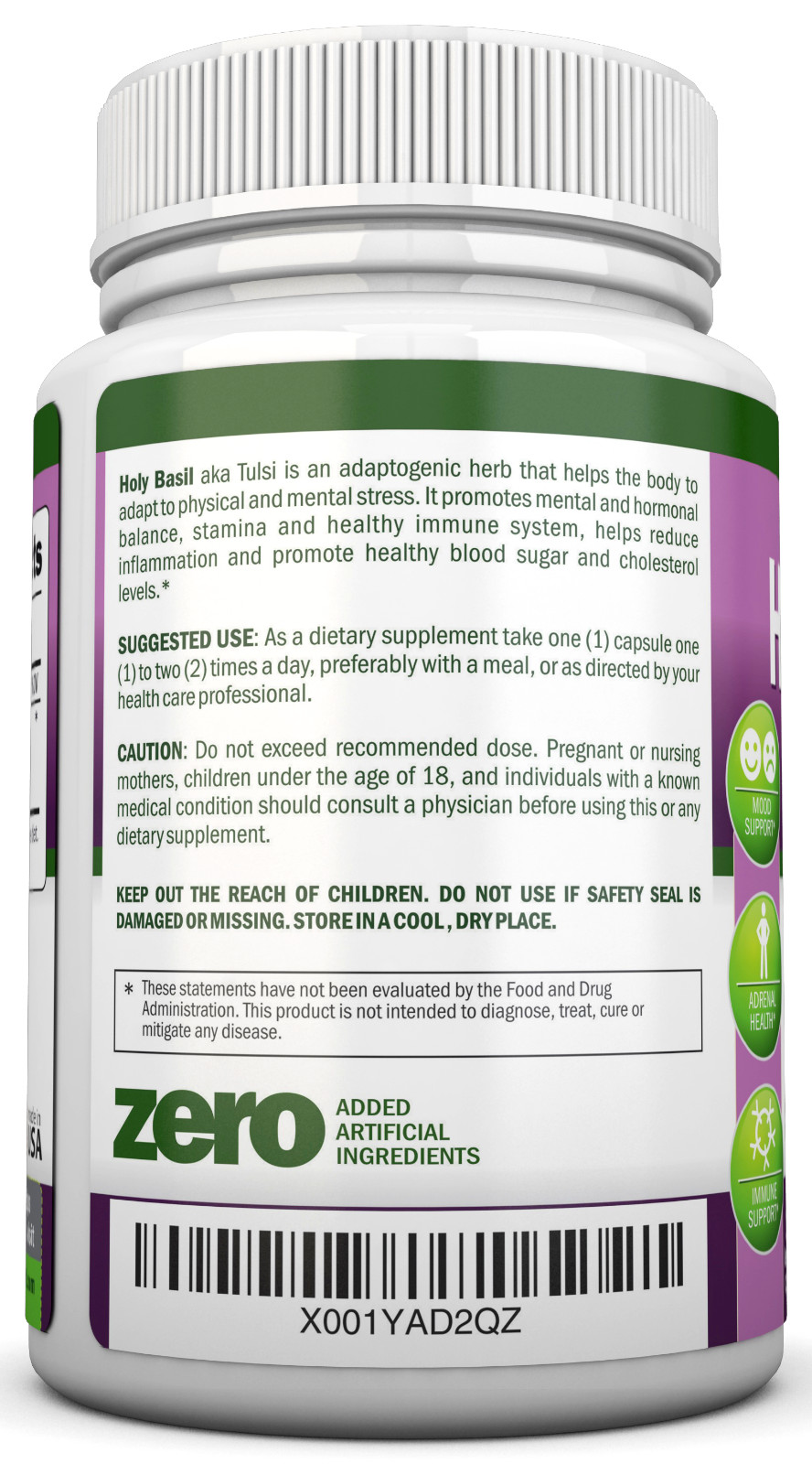 Holy Basil Leaf Extract – 500mg – 2.5% Ursolic Acid – 120 Vegan Capsules
