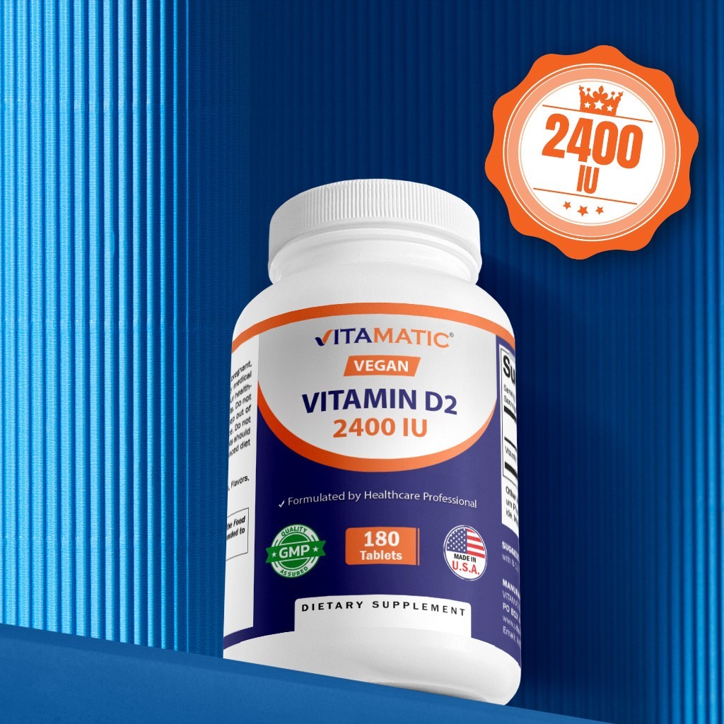 Vitamatic Vitamin D2 60 mcg (2400 IU) – Ergocalciferol – 180 Tablets – 2 Pack