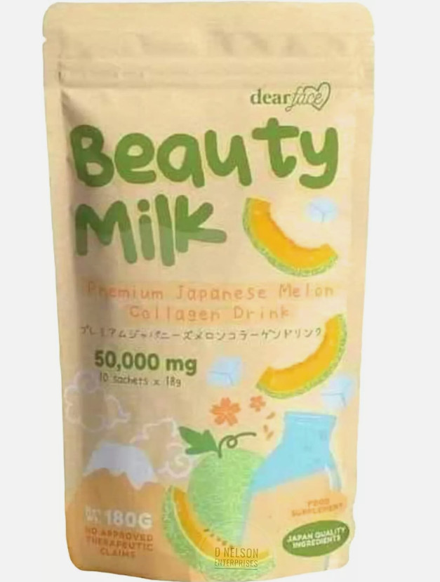 Dear Face Beauty Milk Japanese Collagen Melon Drink, 10 Sachets X 18g