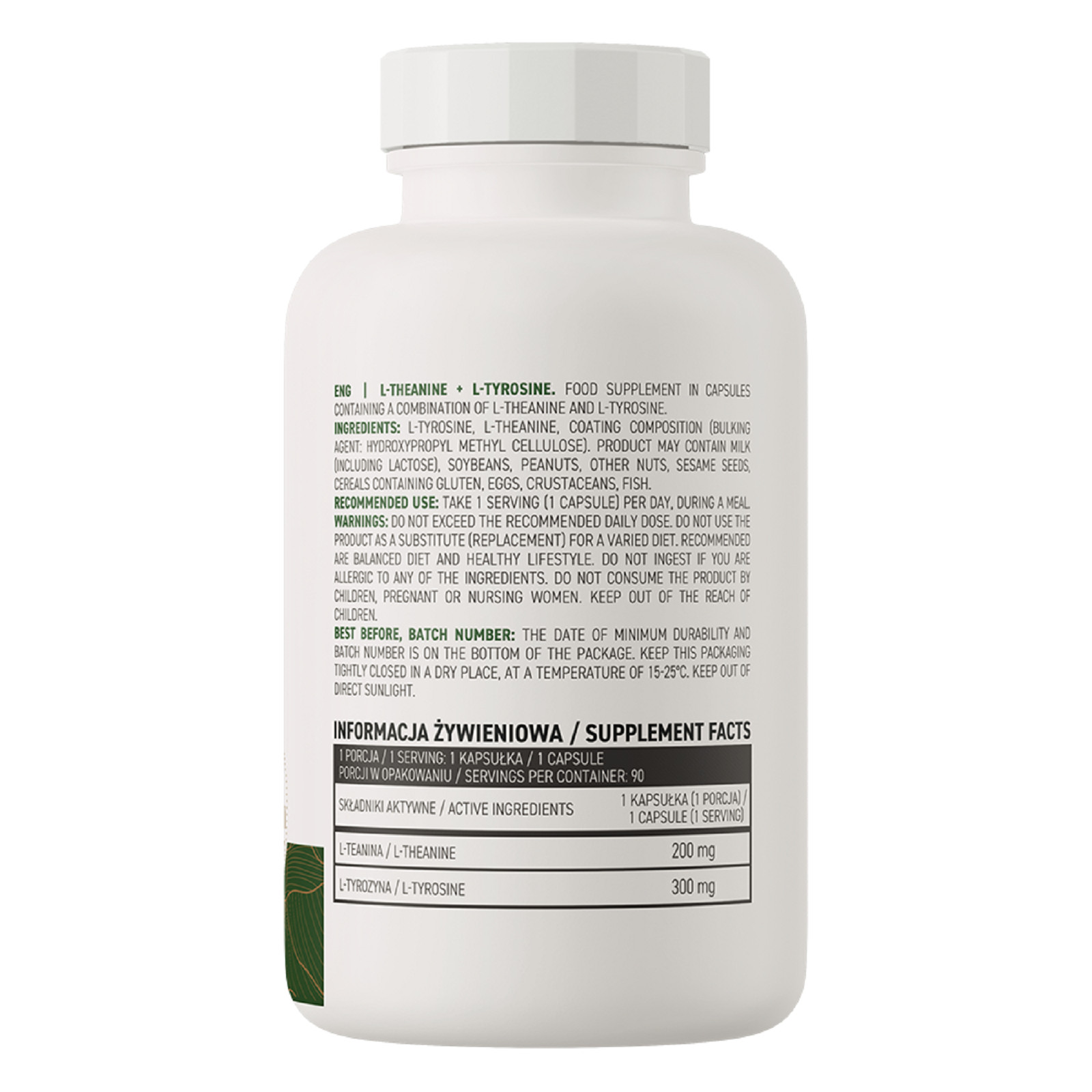 L-THEANINE + L-TYROSINE – 90 Capsules – Concentration Regeneration Sleep Quality