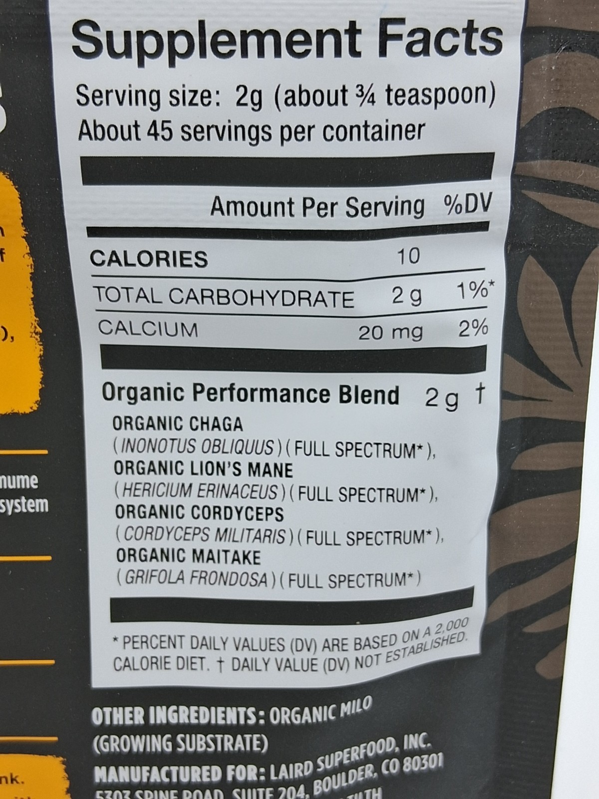 Laird Superfood Performance Mushrooms Powder – 3.17 oz, 45 servings BB 4/2027