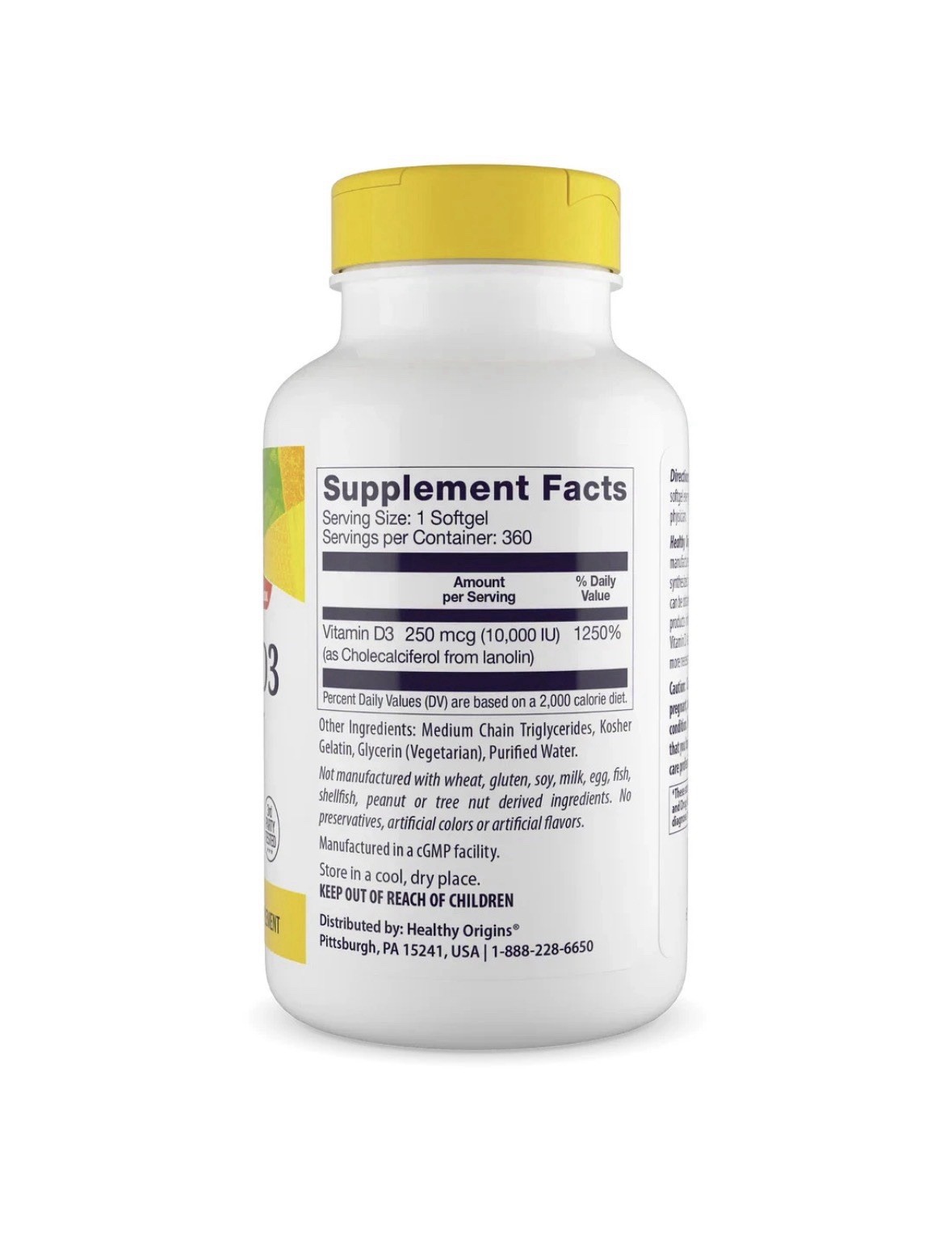 Healthy Origins Vitamin D3 10,000 IU (250 mcg) | 360 Softgels Exp 8/28