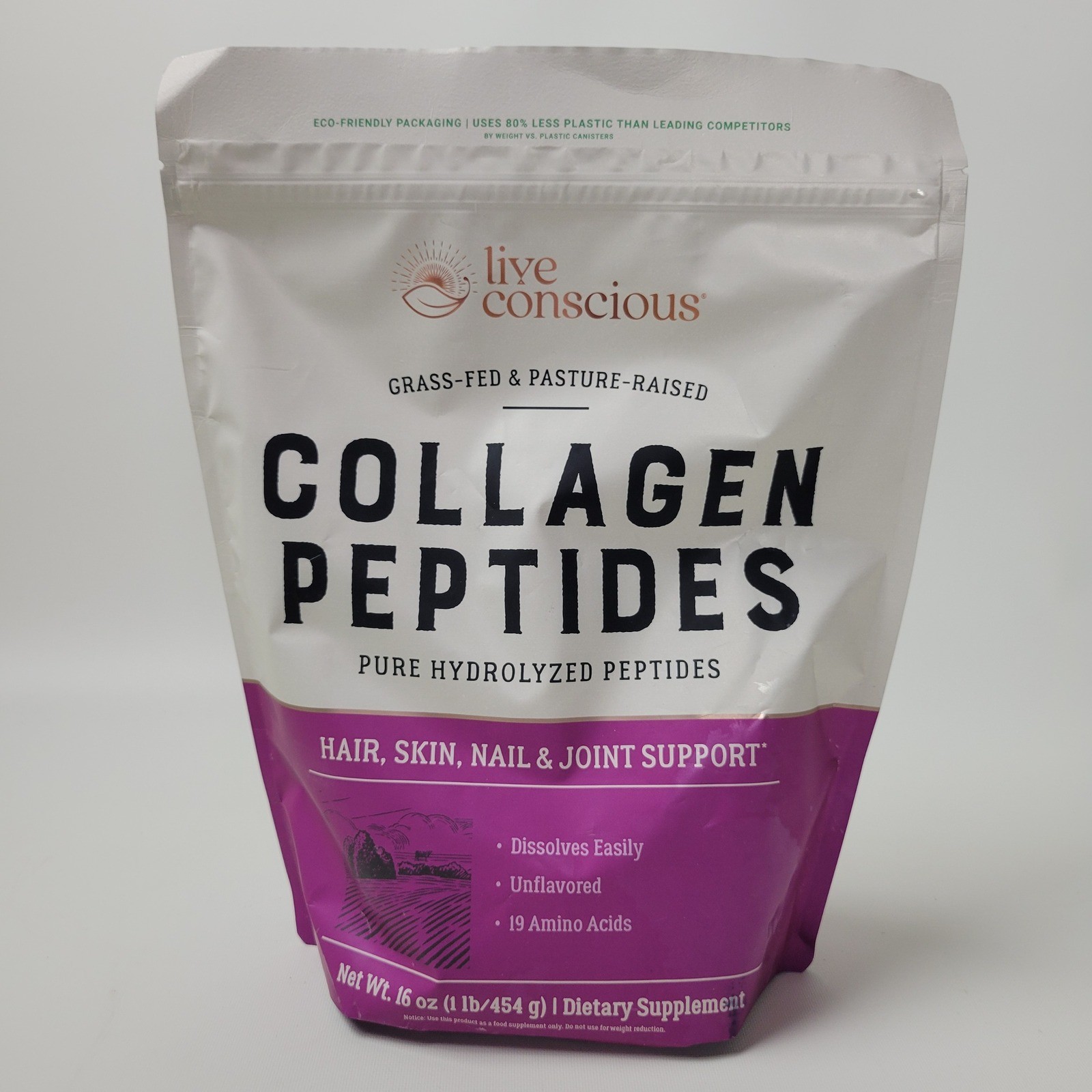 Live Conscious Collagen Peptides Powder 16oz Unflavored Grass-Fed Bovine 05/27