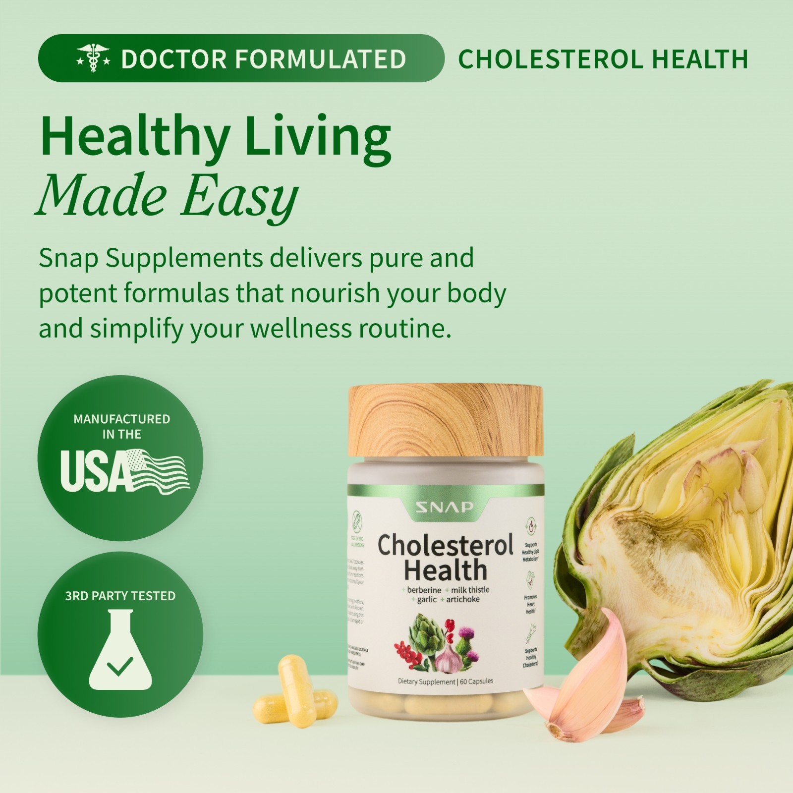 Cholesterol Health Snap Supplements Lipid Metabolism, Digestive Function, 60 Cap