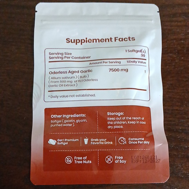 Elaré Odorless Aged Garlic Extract 7500mg Eq 30 Softgels GF GMO-Free 12/27 Exp