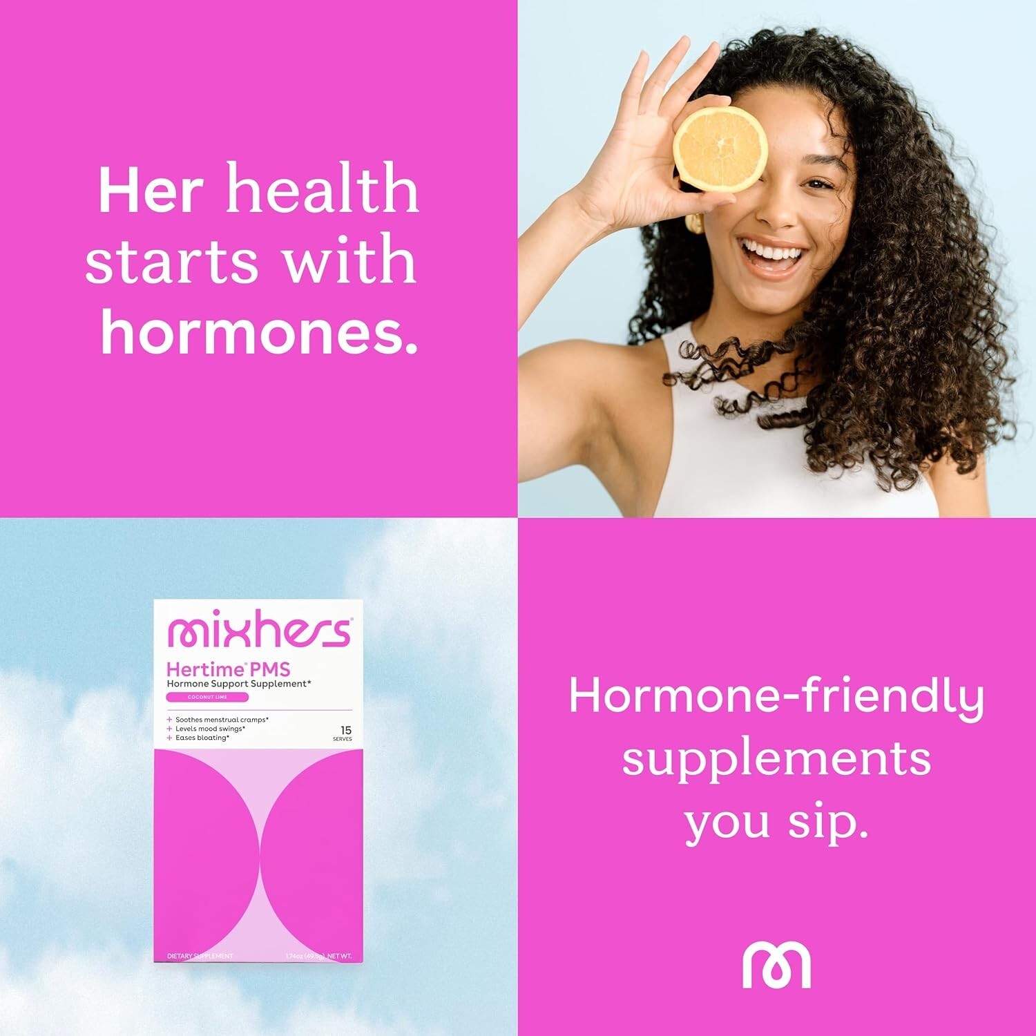 MIXHERS Hertime PMS Hormone Support Supplement, Strawberry Lemonade 15 Pack