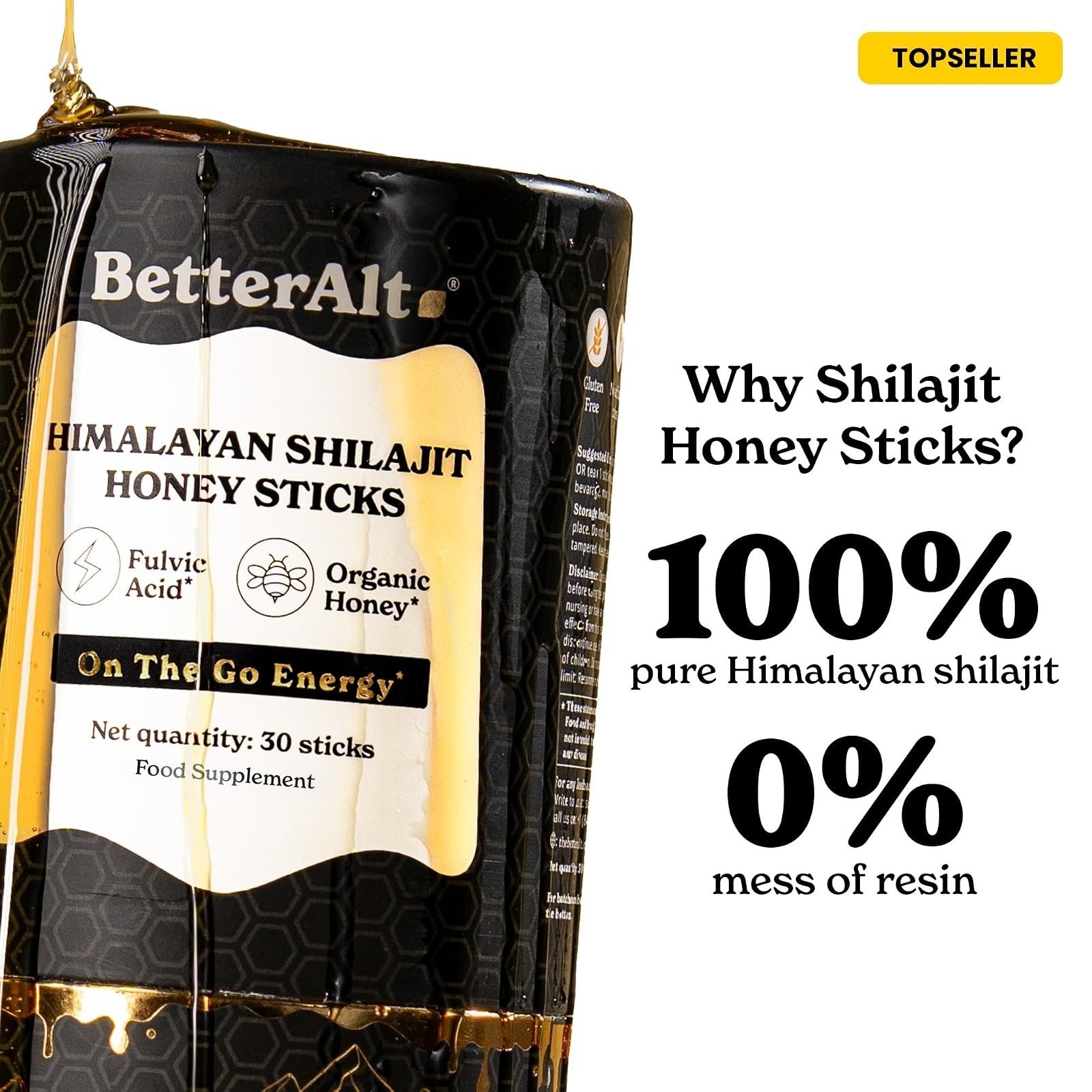 Better Alt Pure Himalayan Shilajit Sticks with Honey & Saffron – 30 Count