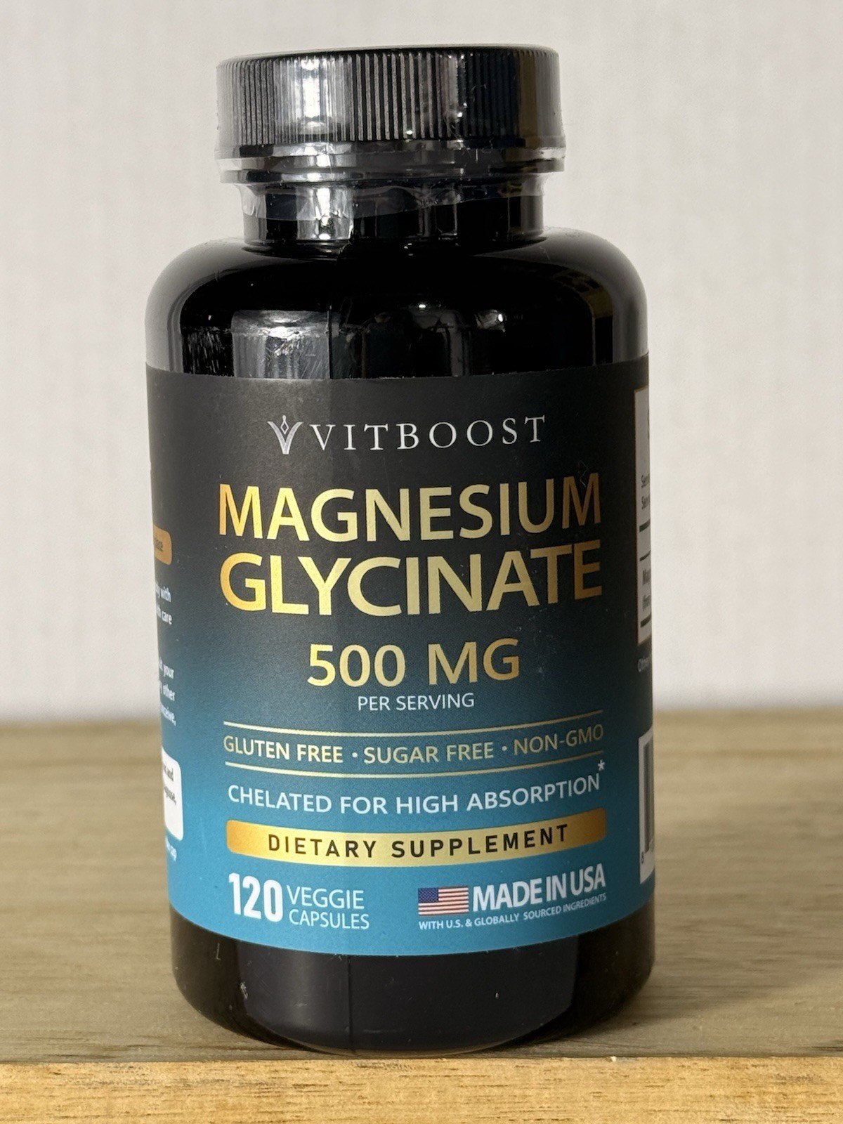 Vitboost Magnesium Glycinate 500mg Capsules Gluten Free Non-GMO Sugar Free 120