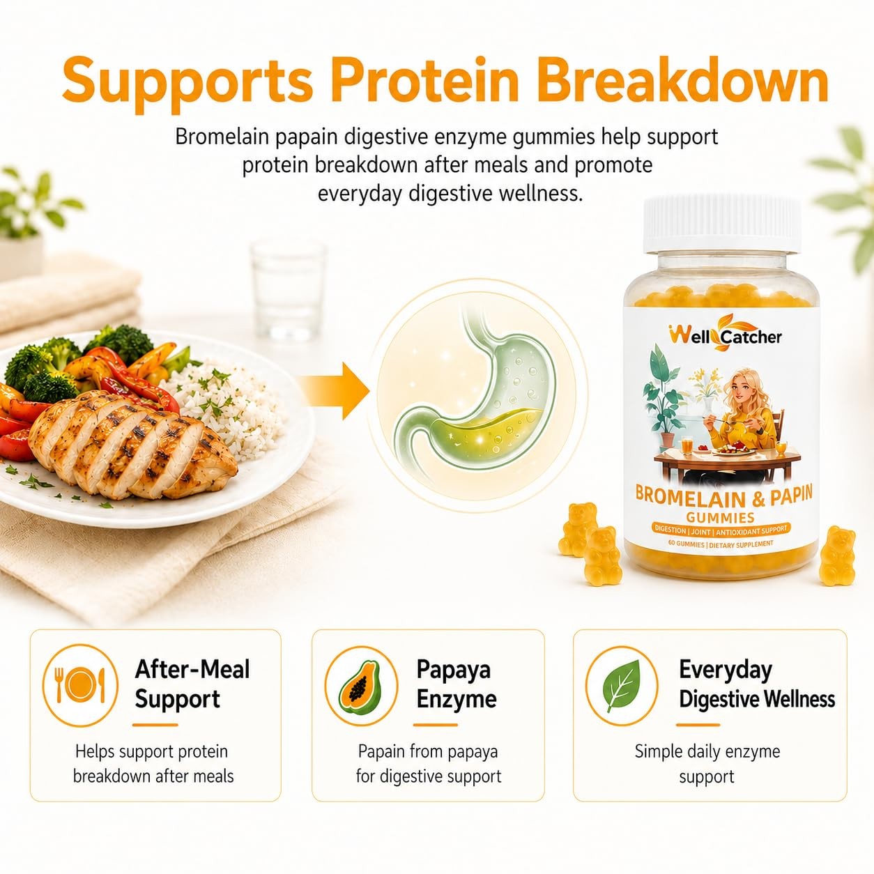 Bromelain Papain Enzyme Gummies: 500mg with 60 Count (Pack of 1)