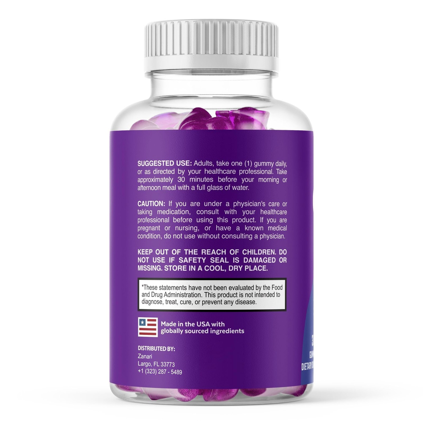 Zanari Men Daily Wellness Gummies Energy Vitality Support 1 Pack 30Gt